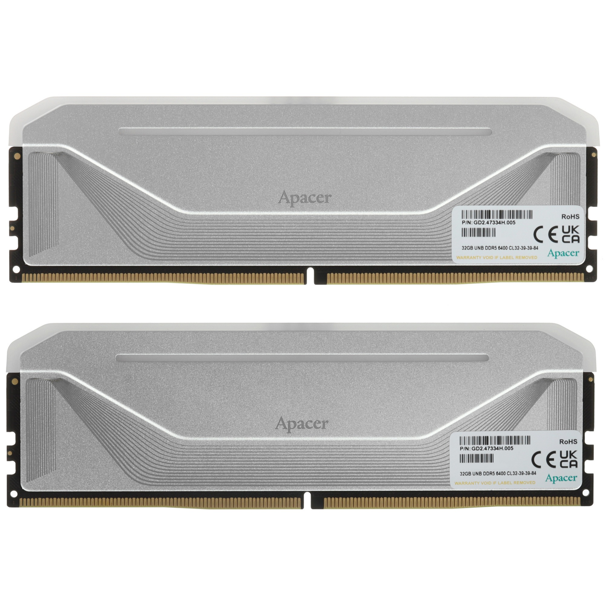 Оперативная память Apacer Nox, DDR5, 64GB (2x32GB), 6400MHz, CL32, DIMM, с радиаторами, RGB, белый