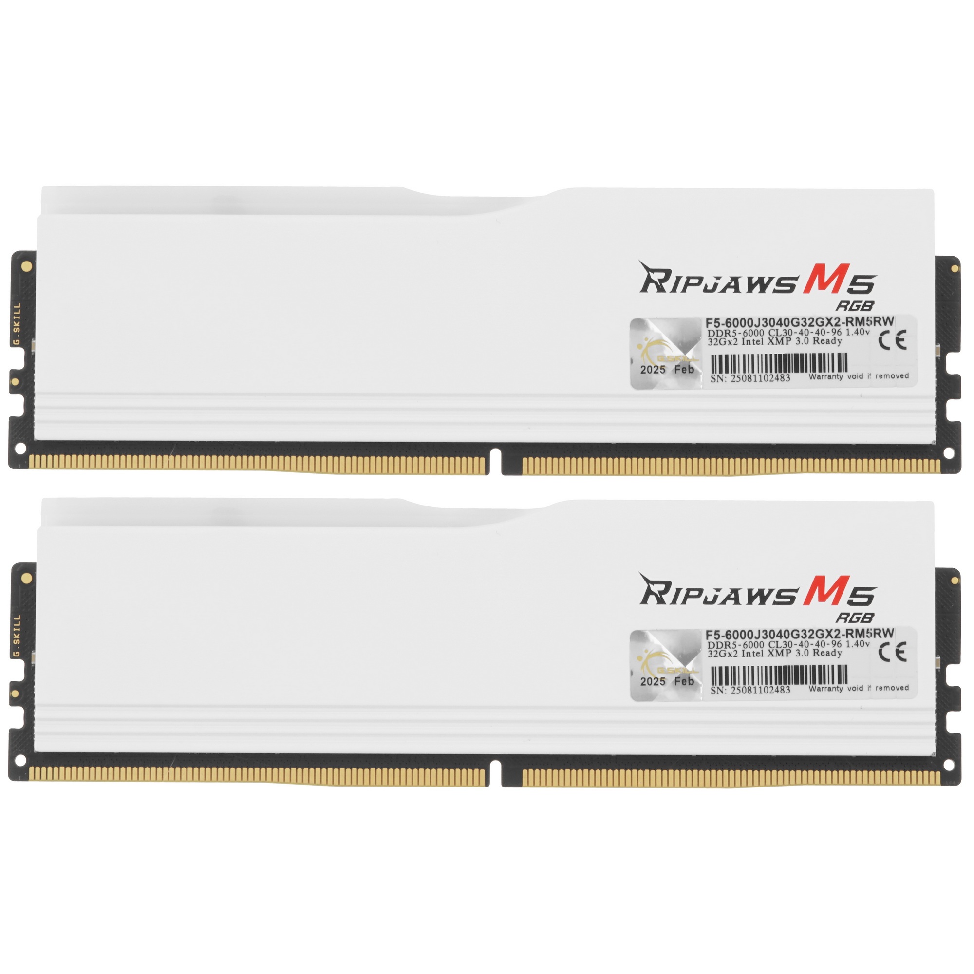 Модуль памяти G.SKILL RIPJAWS M5 RGB 64GB 6000МГц DDR5 CL30 DIMM (Kit of 2x32GB) 1.4V XMP 3.0, White