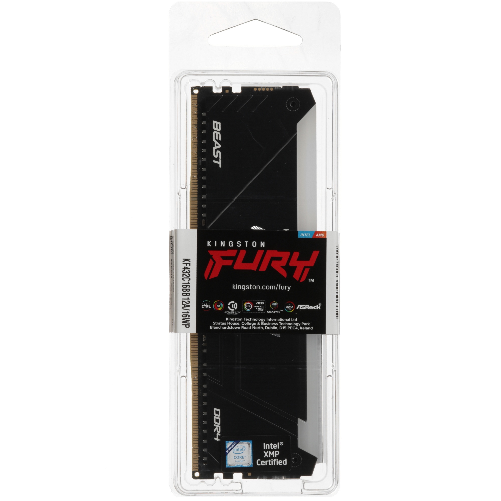 Оперативная память Kingston 16Gb 3200MT/s DDR4 CL16 DIMM 1Gx8 FURY Beast RGb (Select Regions ONLY)