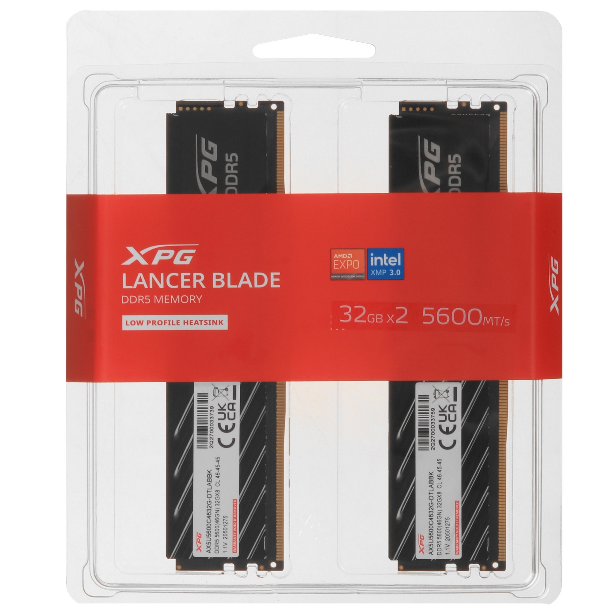 Оперативная память ADATA 64GB DDR5 5600 DIMM XPG Lancer Blade Black RGB CL 48, Intel XMP 3.0 / AMD E