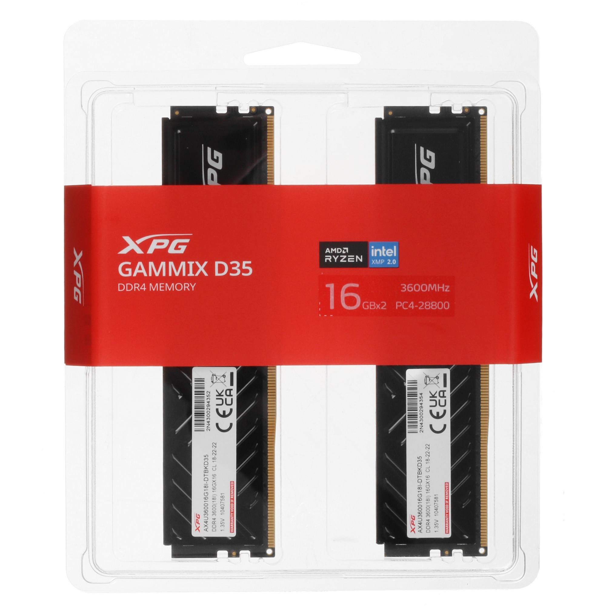 Оперативная память ADATA 32GB DDR4 3600 DIMM XPG Gammix D35 RGB AX4U360016G18I-DTBKD35 Non-ECC, CL18