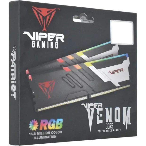 Память DDR 5 DIMM 16Gb (8Gbx2) 6000Mhz, PATRIOT Viper Venom RGB CL36 (PVVR516G600C36K) (retail)