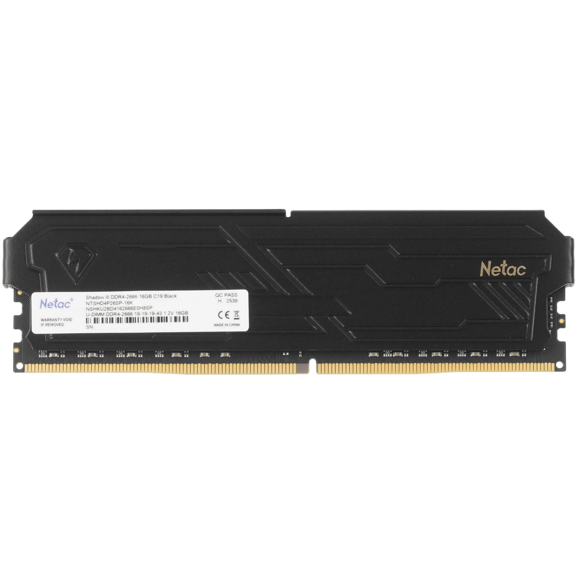Оперативная память Netac DDR4 Shadow III Black 16Gb, 2666Mhz, [NTSHD4P26SP-16K] CL19, с радиатором