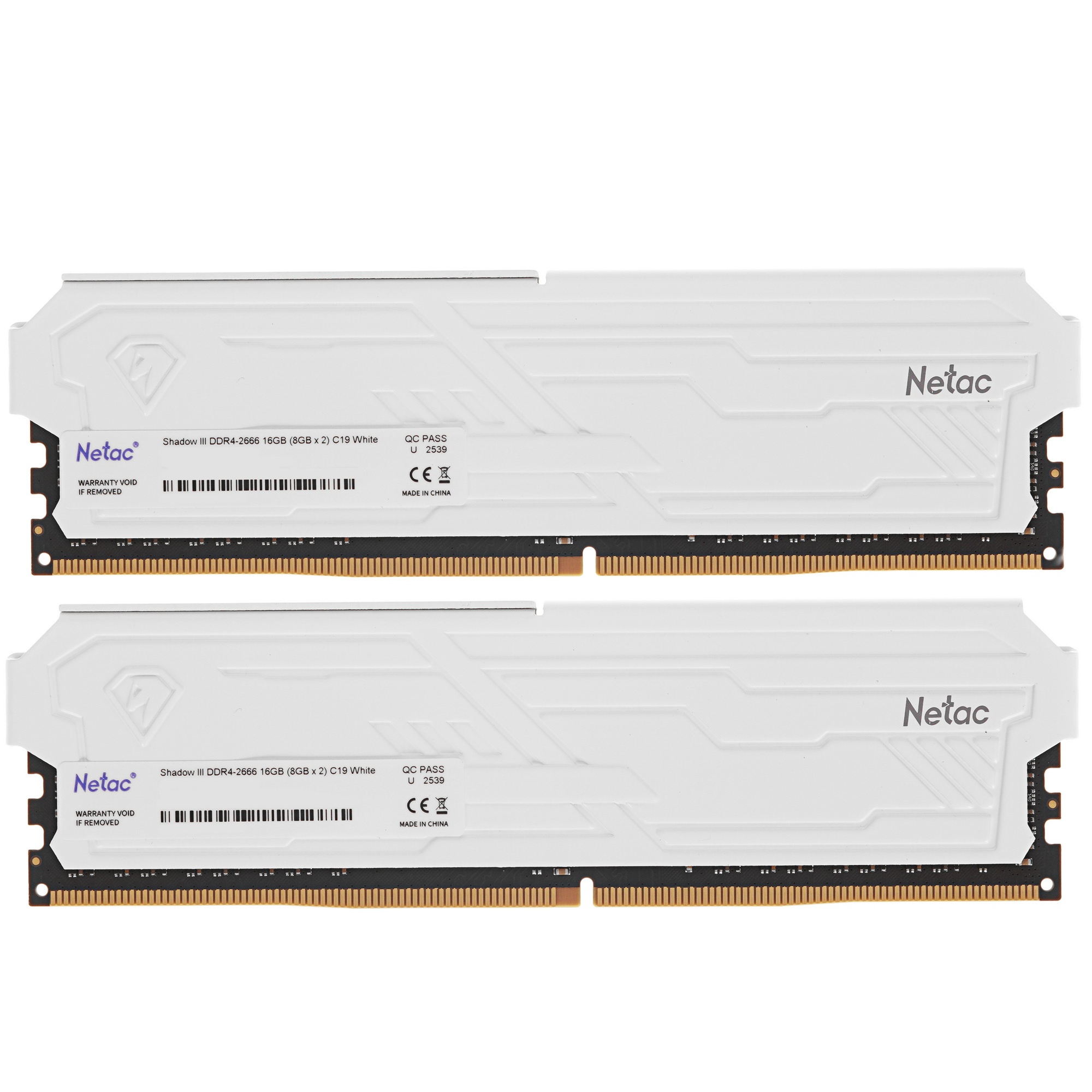 Оперативная память Netac DDR4 Shadow III Wgite 16Gb, 2666Mhz, [NTSHD4P26DP-16W] CL19, с радиатором