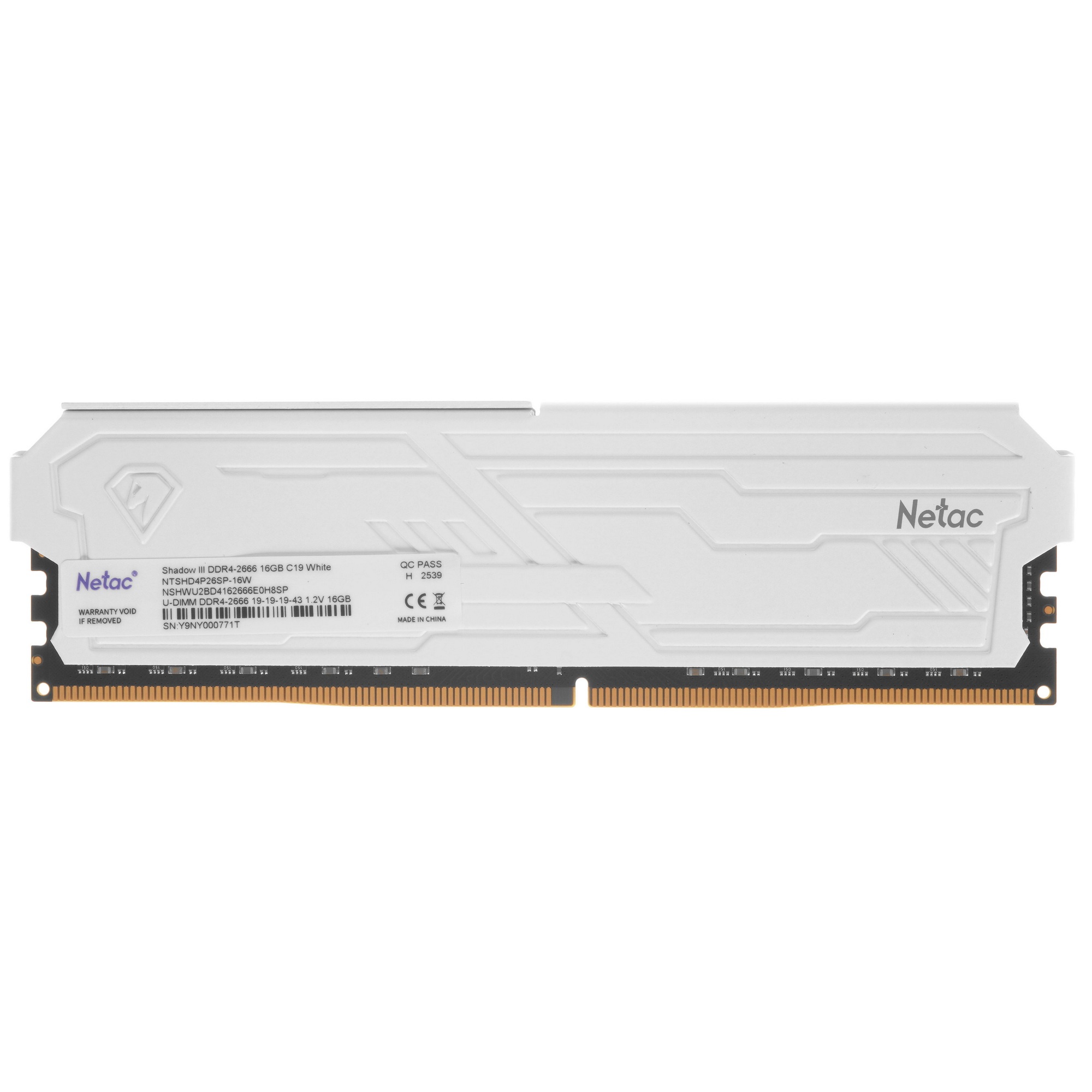Оперативная память Netac DDR4 Shadow III White 16Gb, 2666Mhz, [NTSHD4P26SP-16W] CL19, с радиатором