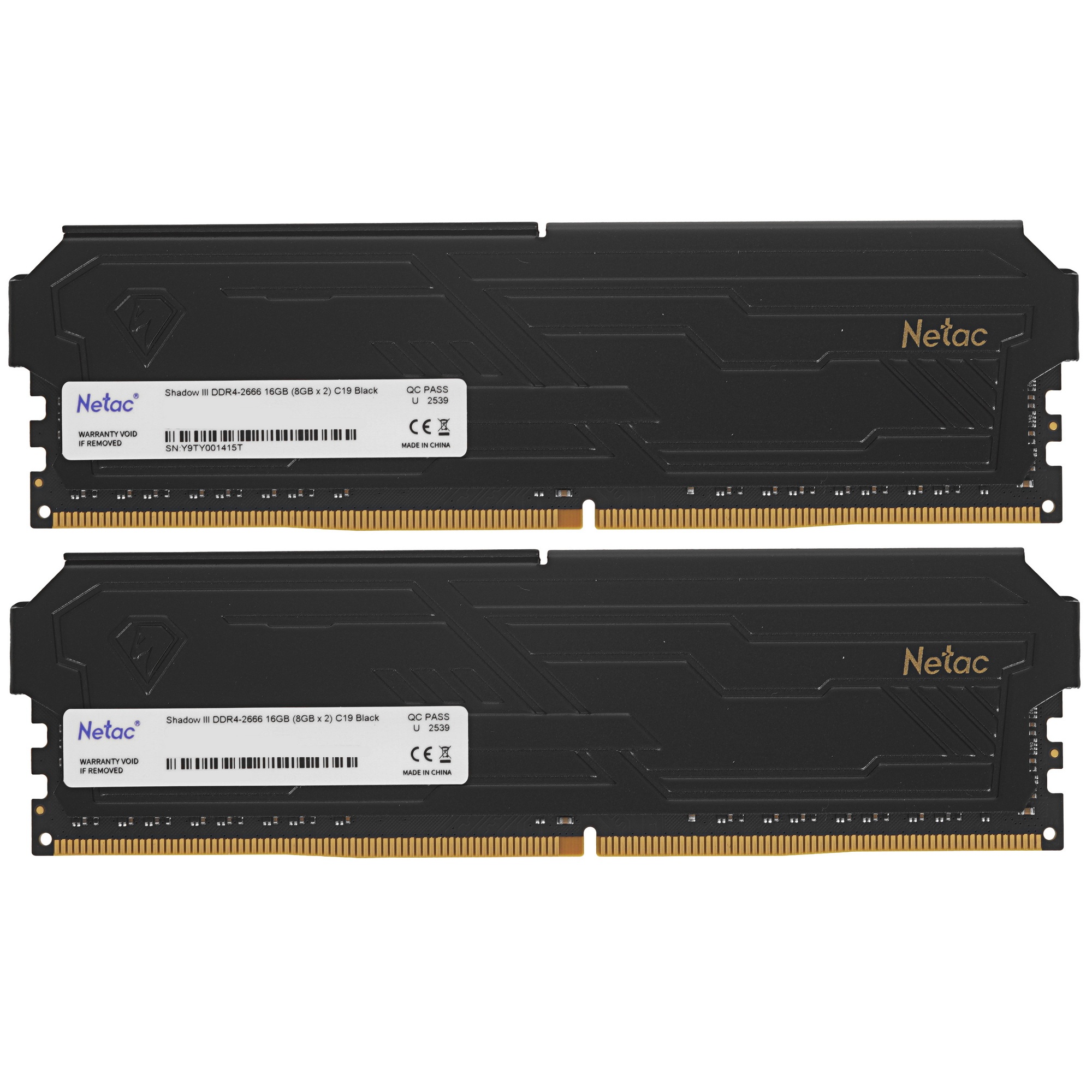 Оперативная память Netac DDR4 Shadow III Black 16Gb, 2666Mhz, [NTSHD4P26DP-16K] CL19, с радиатором