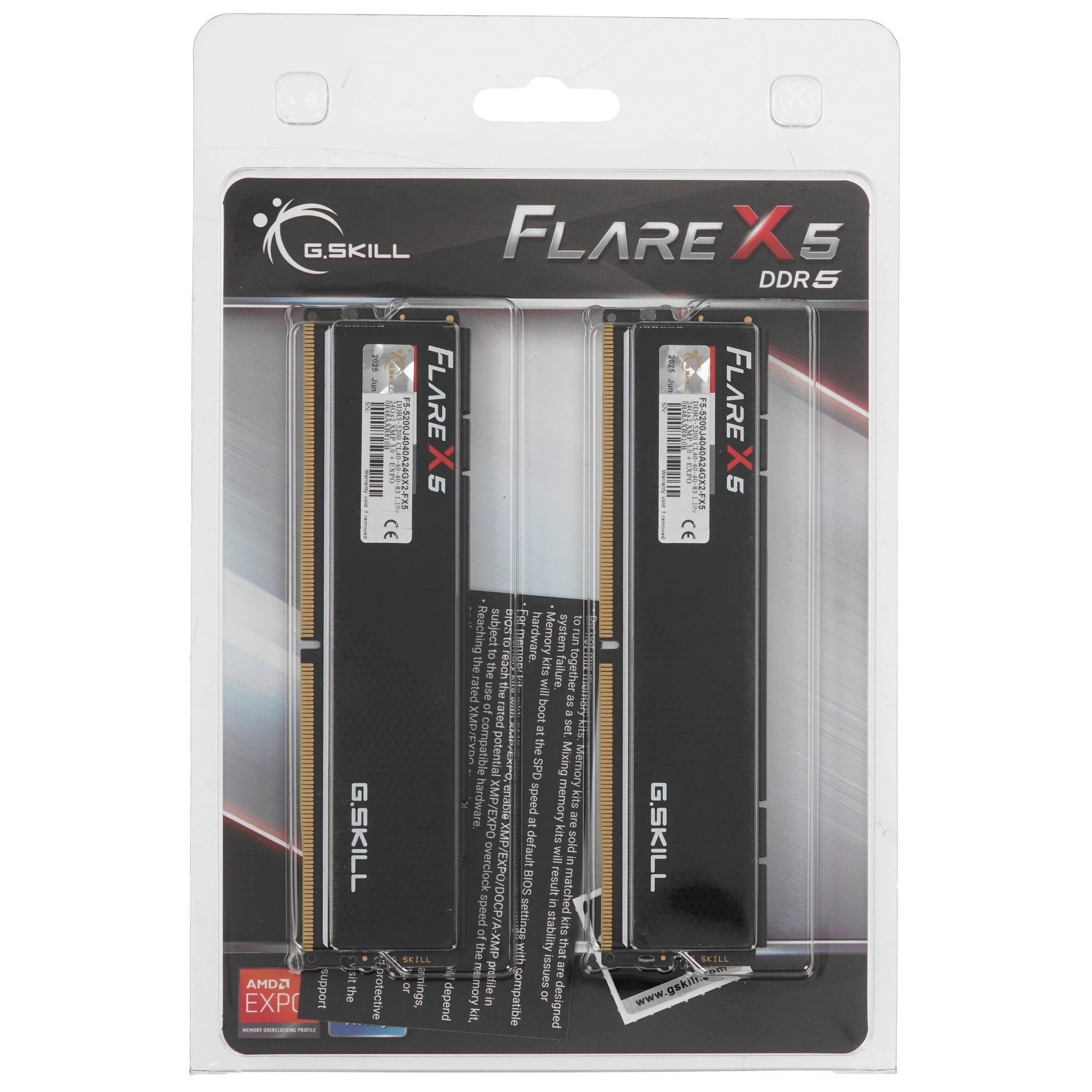 Оперативная память G.Skill Flare X5 48Gb DDR5 5200MHz (2x24Gb KIT) (F5-5200J4040A24GX2-FX5)