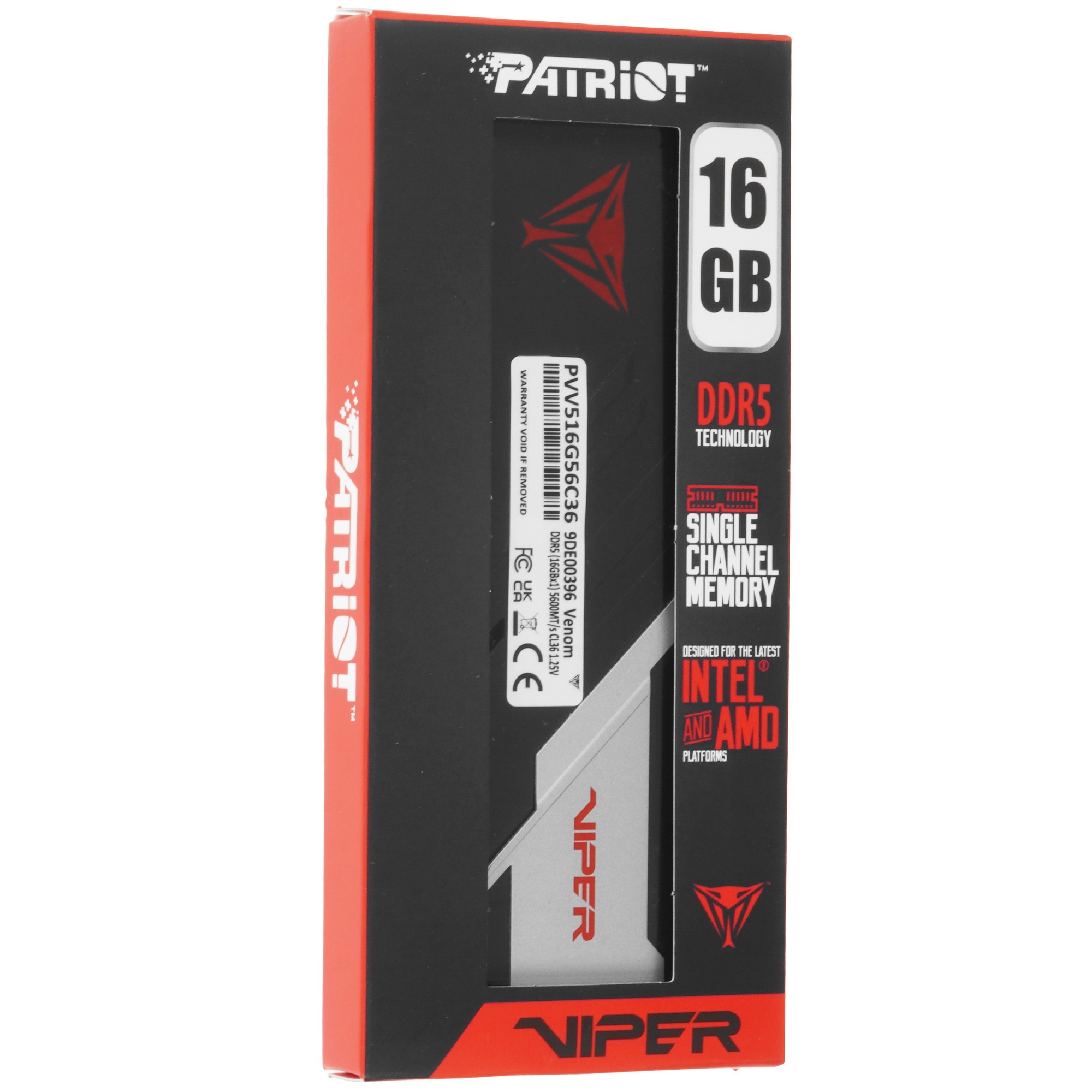 Память DDR5 16GB 5600MHz Patriot PVV516G56C36 Viper Venom RTL Gaming PC5-44800 CL36 DIMM 288-pin 1.2