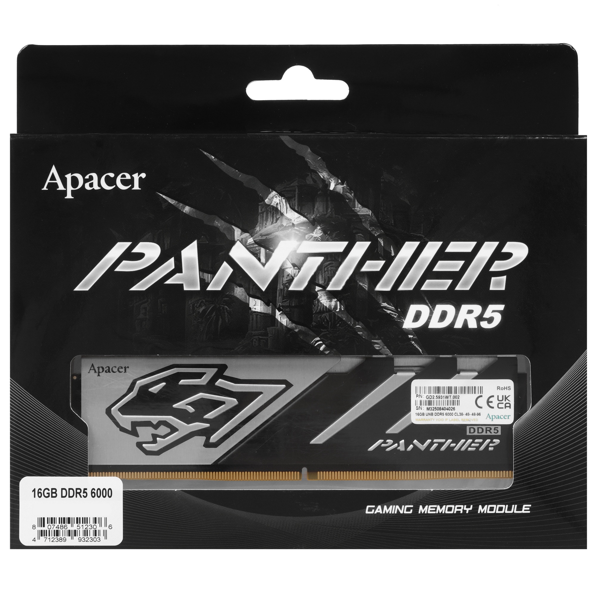 Оперативная память Apacer Panther DDR5 16Gb (AH5U16G60C6227BAA-1)