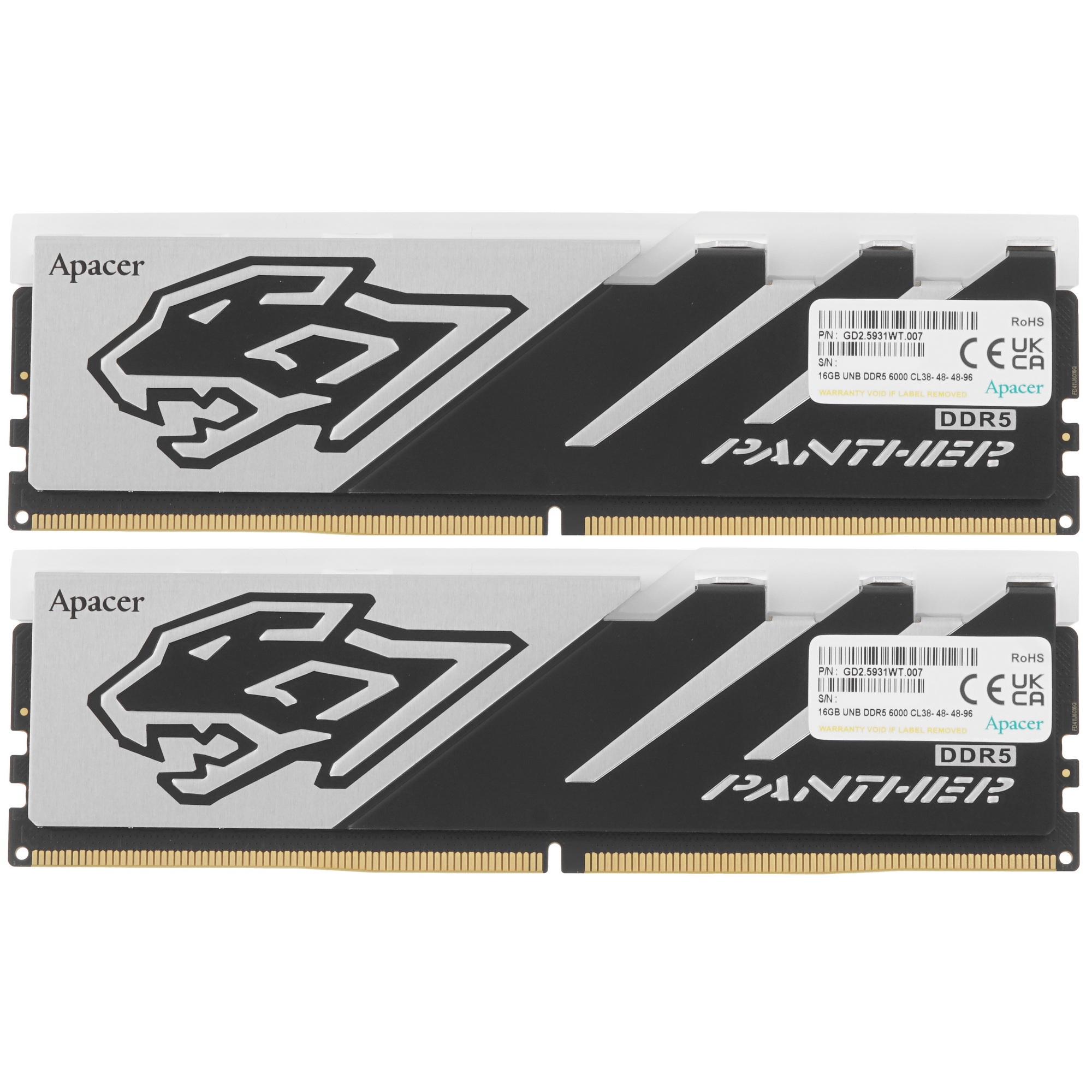 Модуль памяти Apacer DDR5 DIMM 6000-38 2048x8 32GB 1.35V OC Panther RGB DDR5 w/HS RP-K2