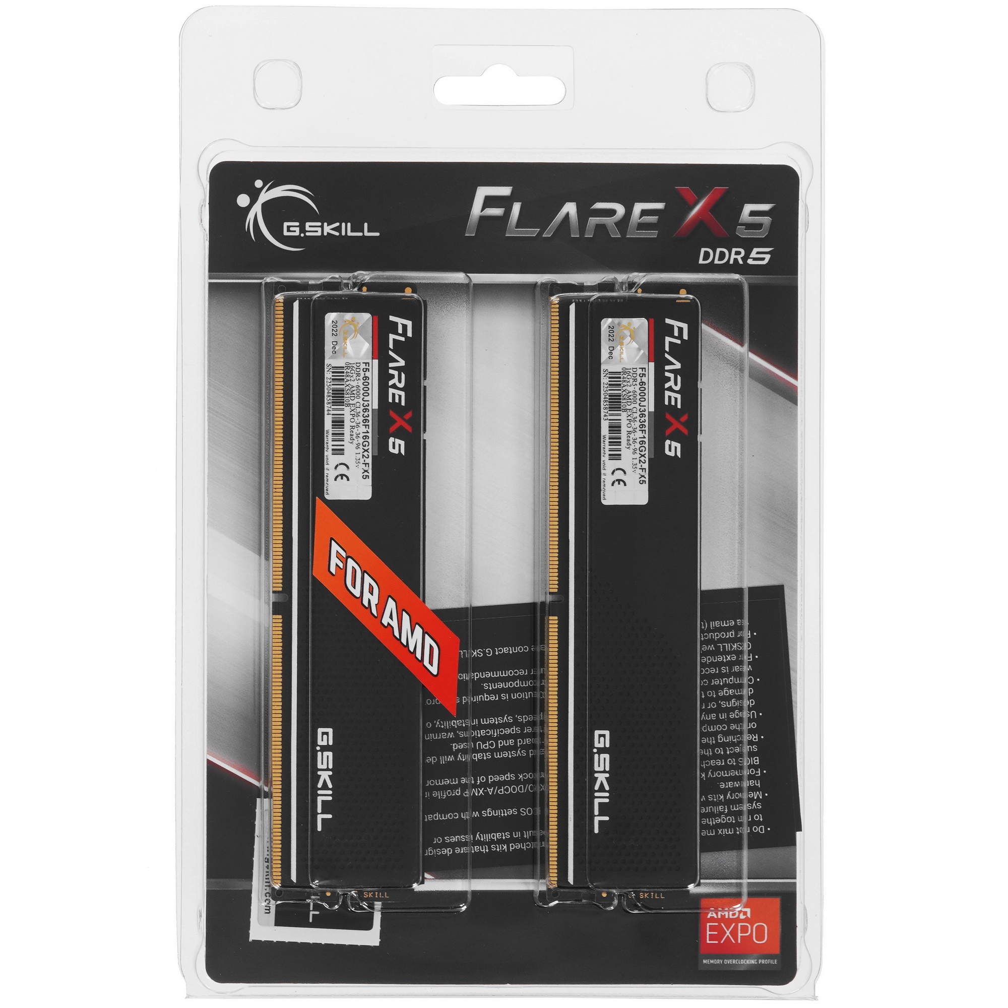 Оперативная память G.Skill FLARE X5, DDR5, 32GB (2x16GB), 6000 MHz, CL36, с радиатором, чёрный