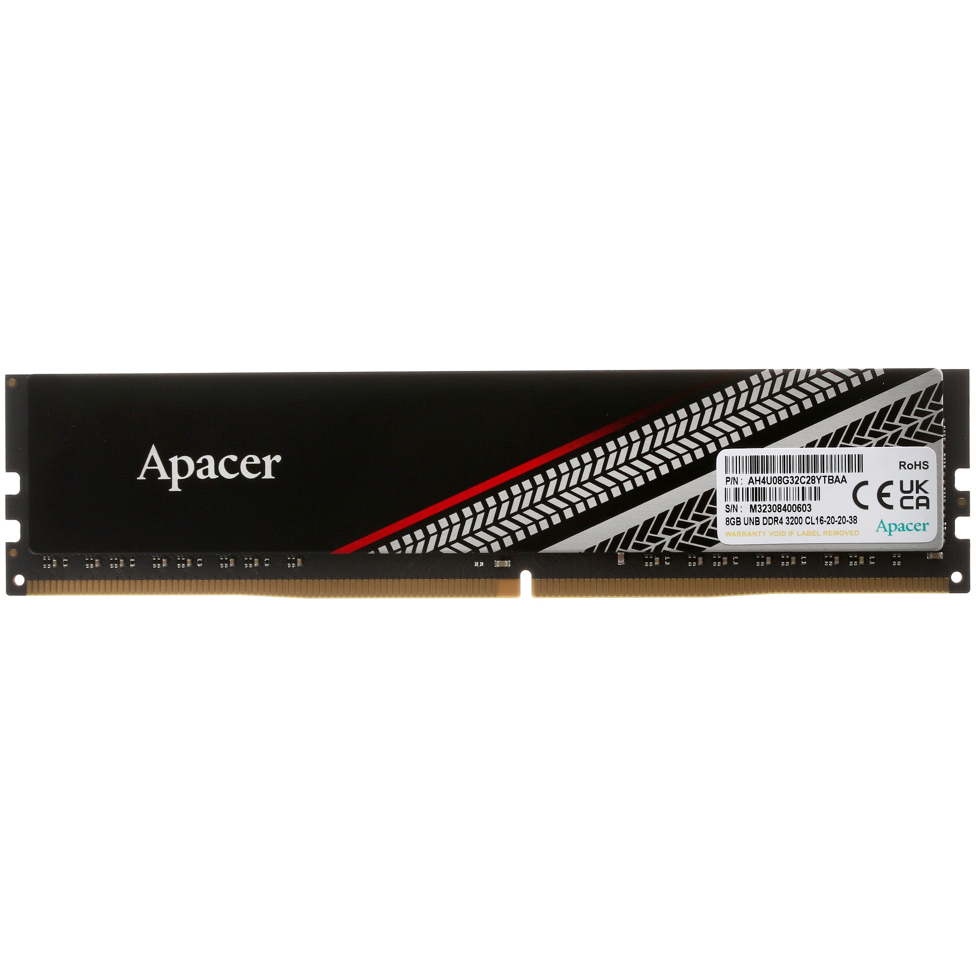 Оперативная память Apacer Tex, 8GB (1x8GB), DDR4, 3200MHz, CL16, UDIMM, с радиатором, серебристый/че