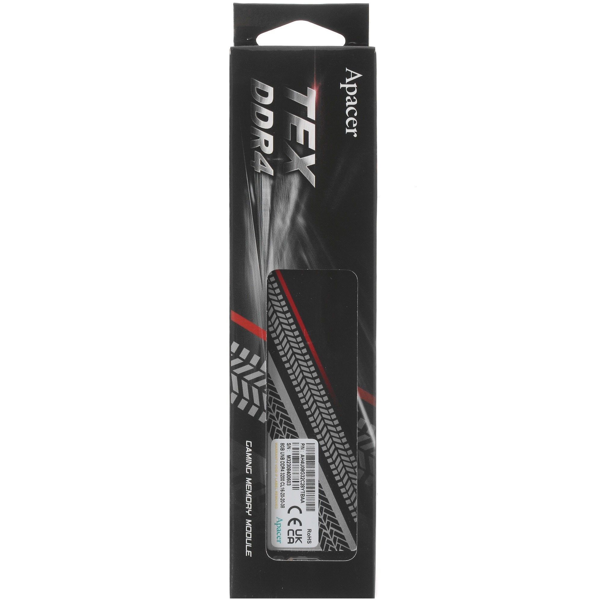 Оперативная память Apacer Tex, 8GB (1x8GB), DDR4, 3200MHz, CL16, UDIMM, с радиатором, серебристый/че