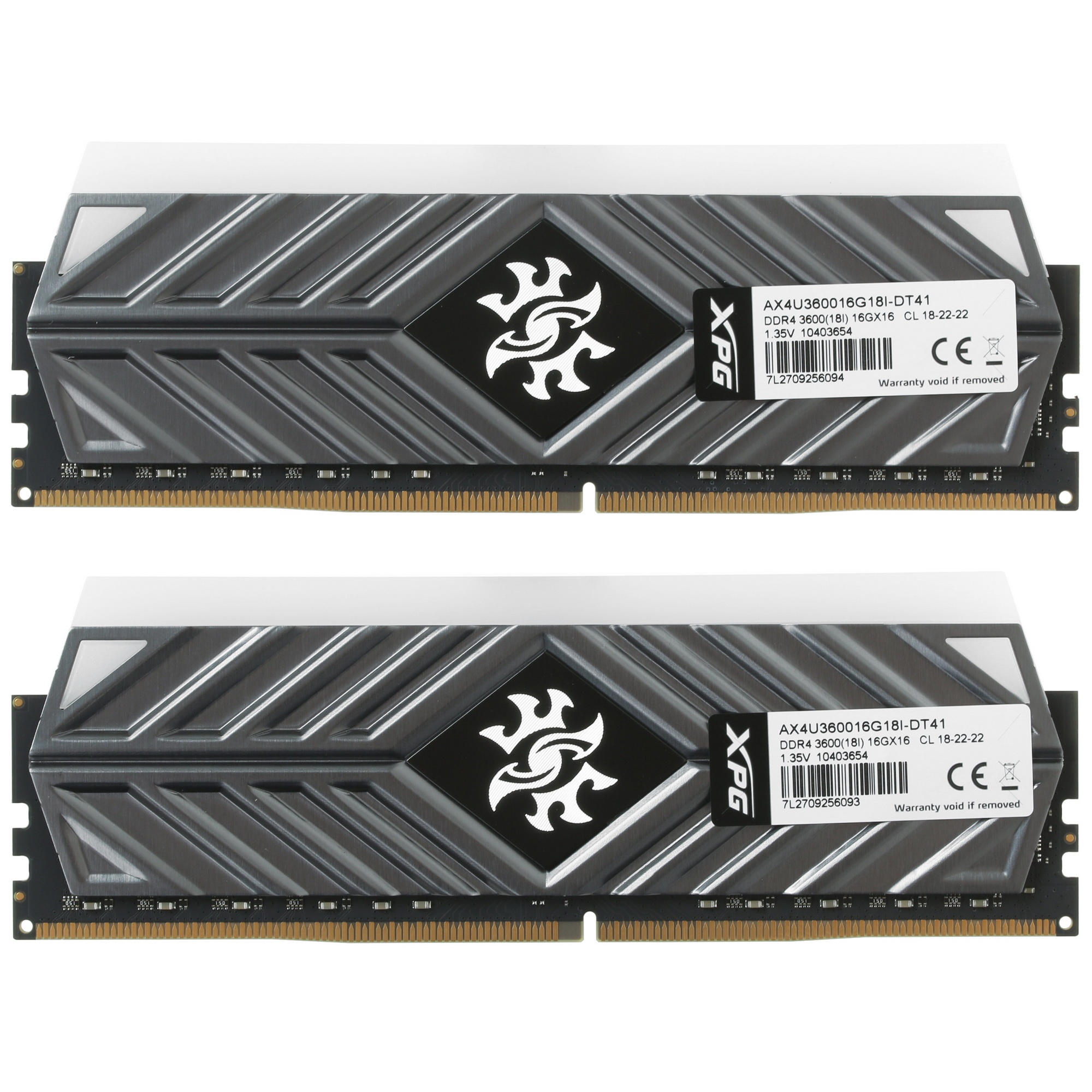 Оперативная память XPG Spectrix D41 RGB, DDR4, 32GB (2x16GB), 3600MHz, CL18, UDIMM, с радиатором, RG