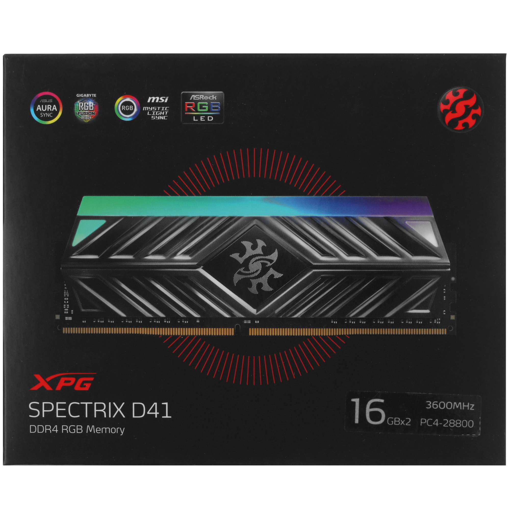Оперативная память XPG Spectrix D41 RGB, DDR4, 32GB (2x16GB), 3600MHz, CL18, UDIMM, с радиатором, RG
