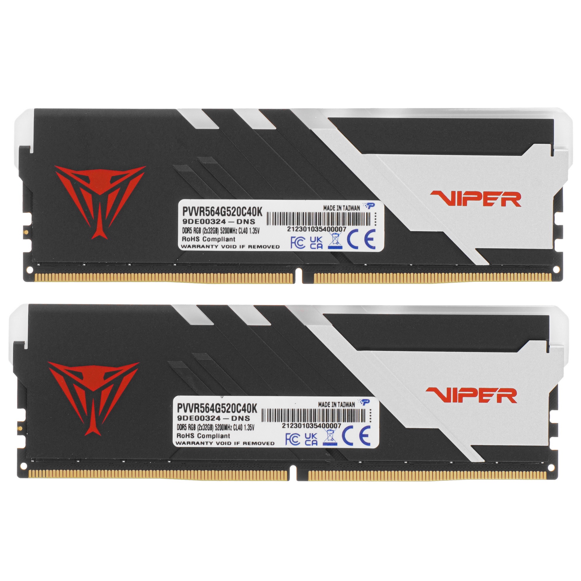 Оперативная память Patriot Viper Venom, DDR5, 64GB (2x32GB), 5200MHz, CL40, с радиаторами, RGB, черн