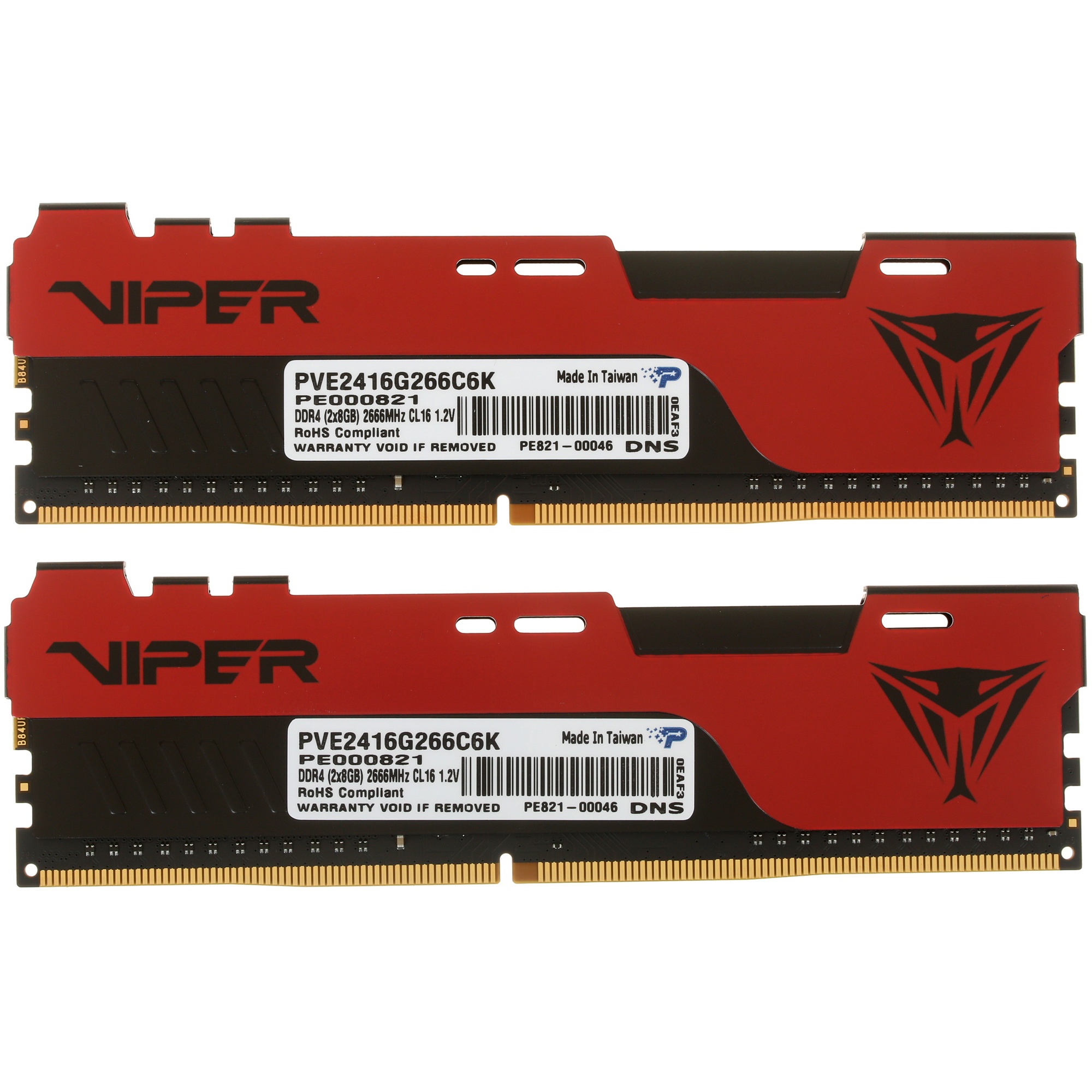 Оперативная память Patriot Viper Elite II, DDR4, 16GB (2x8 GB), 2666 MHz, CL16, радиатор, красный