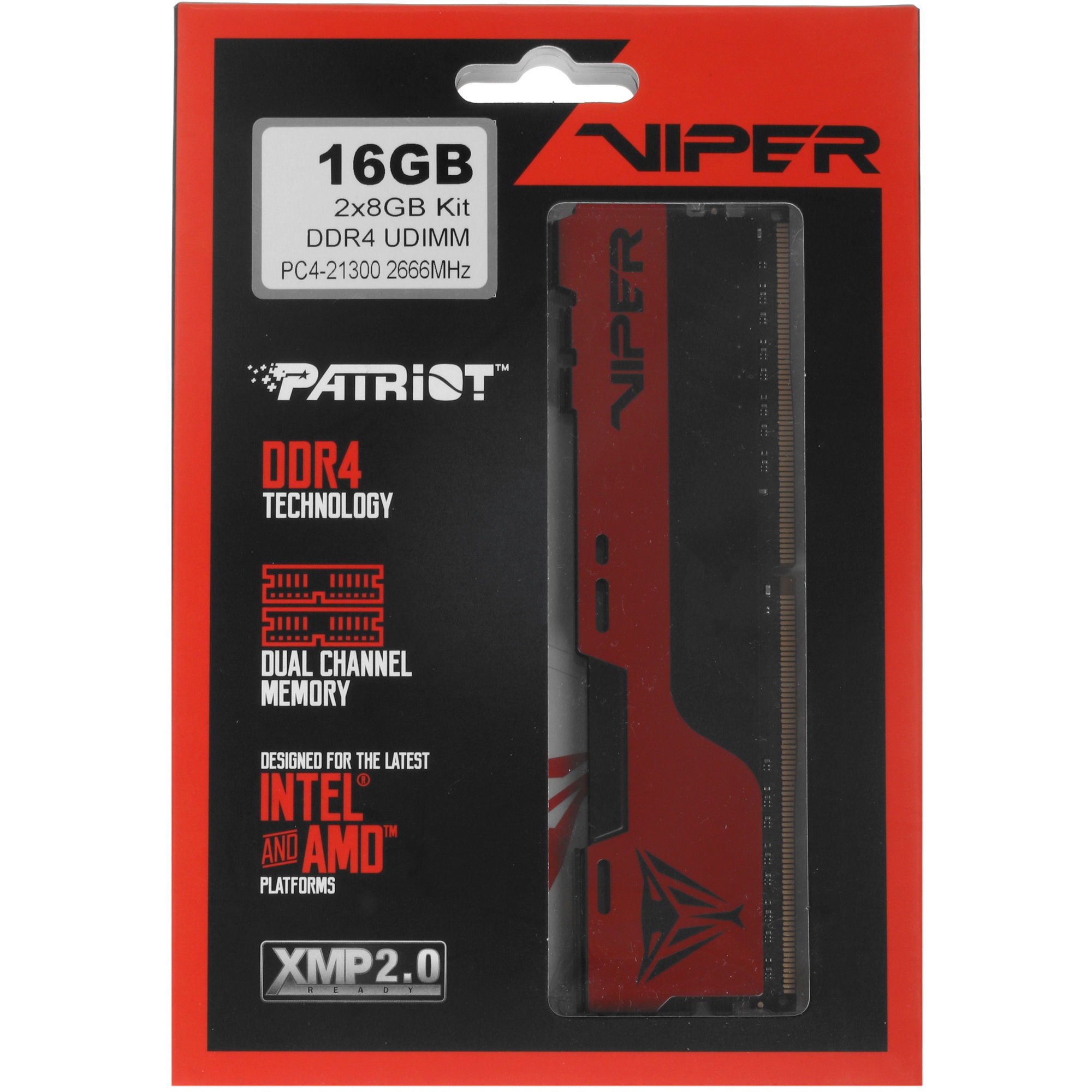 Оперативная память Patriot Viper Elite II, DDR4, 16GB (2x8 GB), 2666 MHz, CL16, радиатор, красный