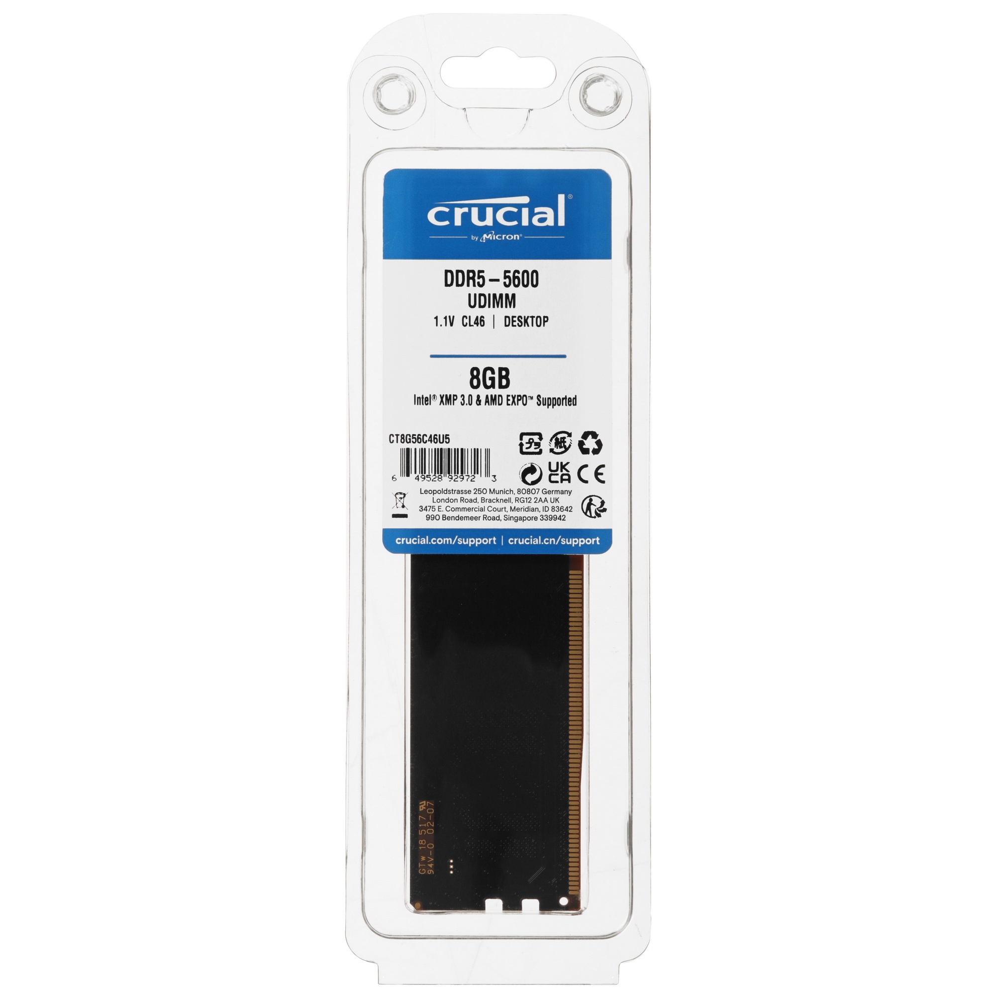 Оперативная память Crucial, DDR5, 8GB (1x8GB), 5600MHz, CL46