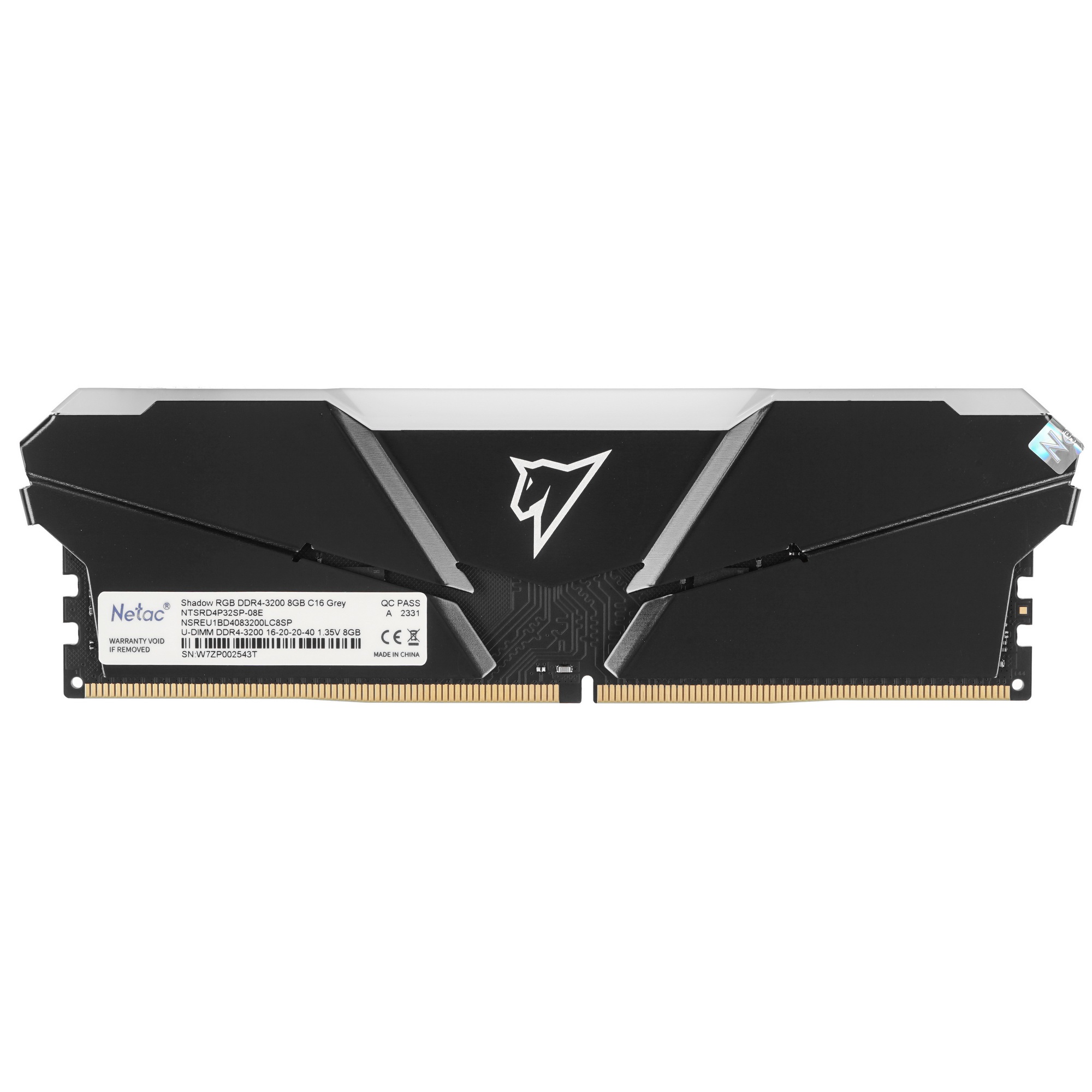 Оперативная память NETAC Shadow, DDR4, 8GB (1x8GB), 3200MHz, CL16, с радиатором, RGB, серый