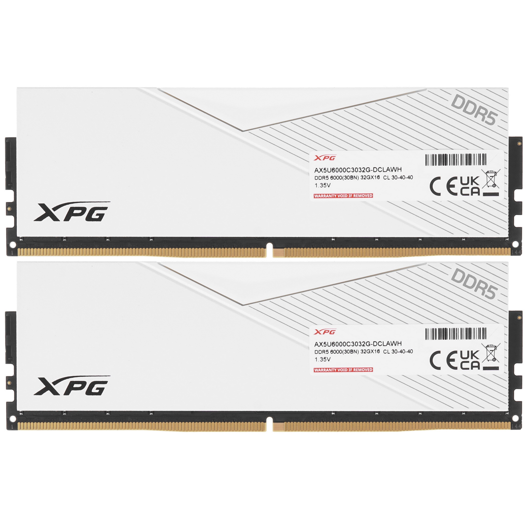 Оперативная память XPG Lancer, DDR5, 64GB (2x32GB), 6000MHz, CL30, с радиаторами, белый