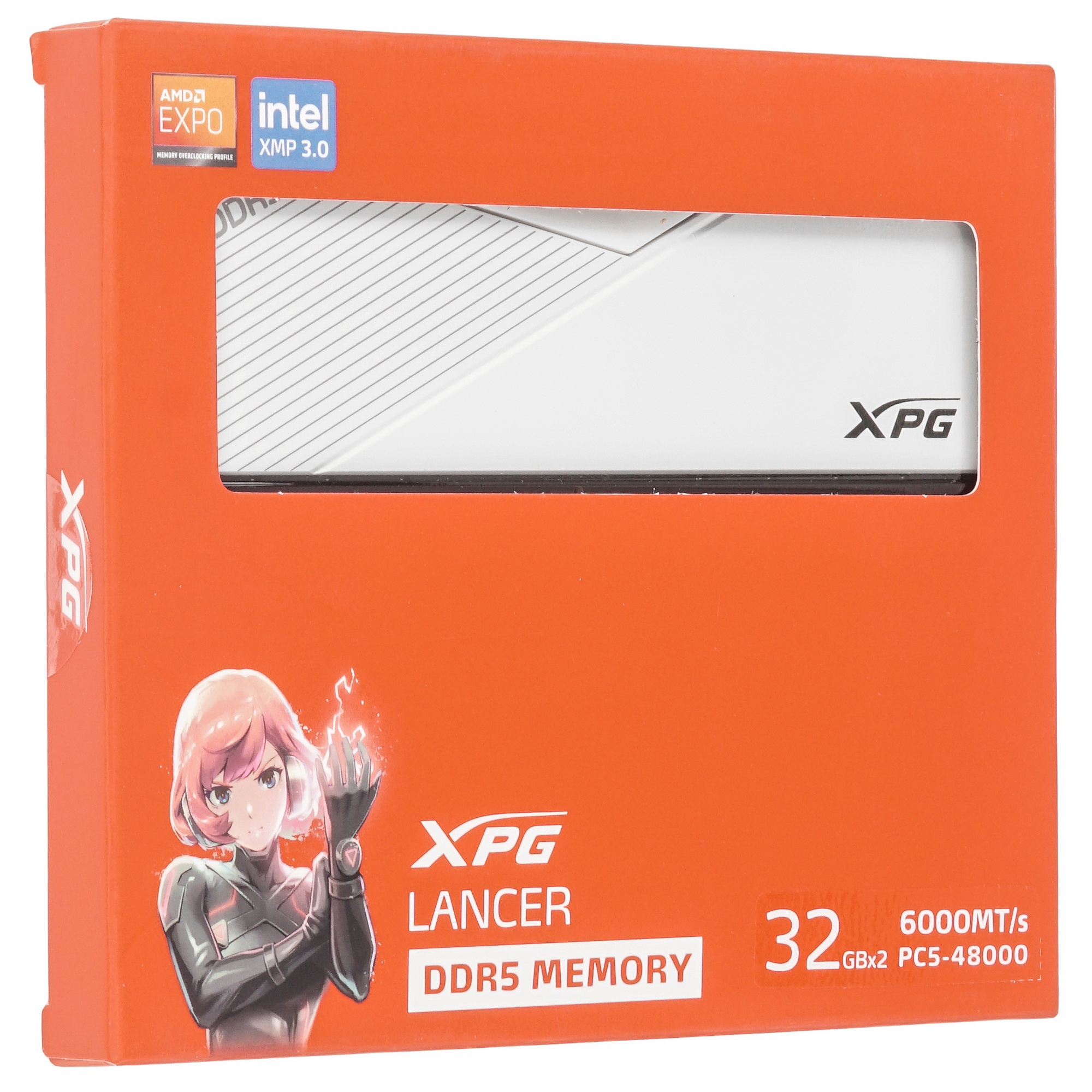 Оперативная память XPG Lancer, DDR5, 64GB (2x32GB), 6000MHz, CL30, с радиаторами, белый