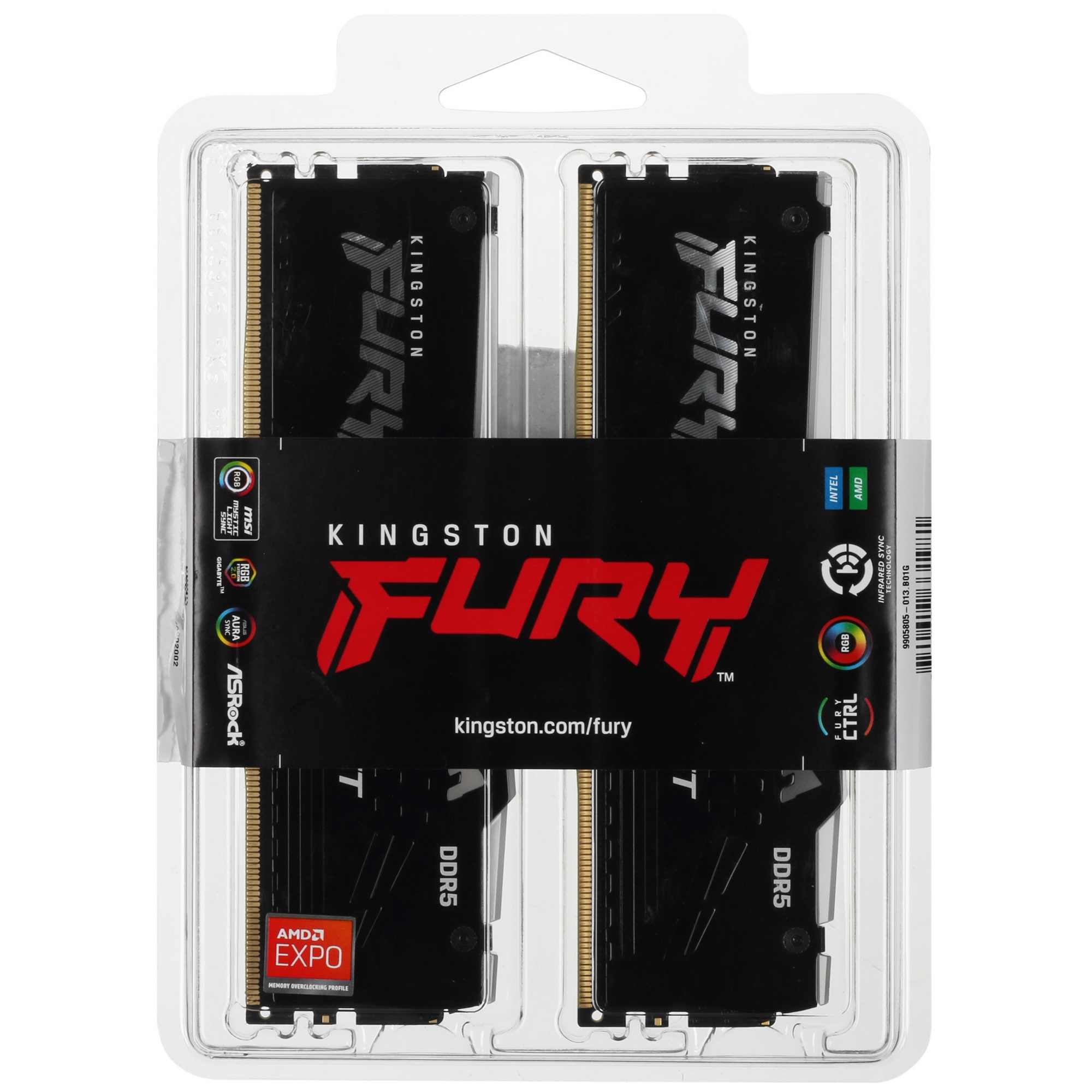 Оперативная память Kingston Fury Beast Expo, DDR5, 16GB (2x8GB), 5200MHz, CL36, с радиаторами, RGB,