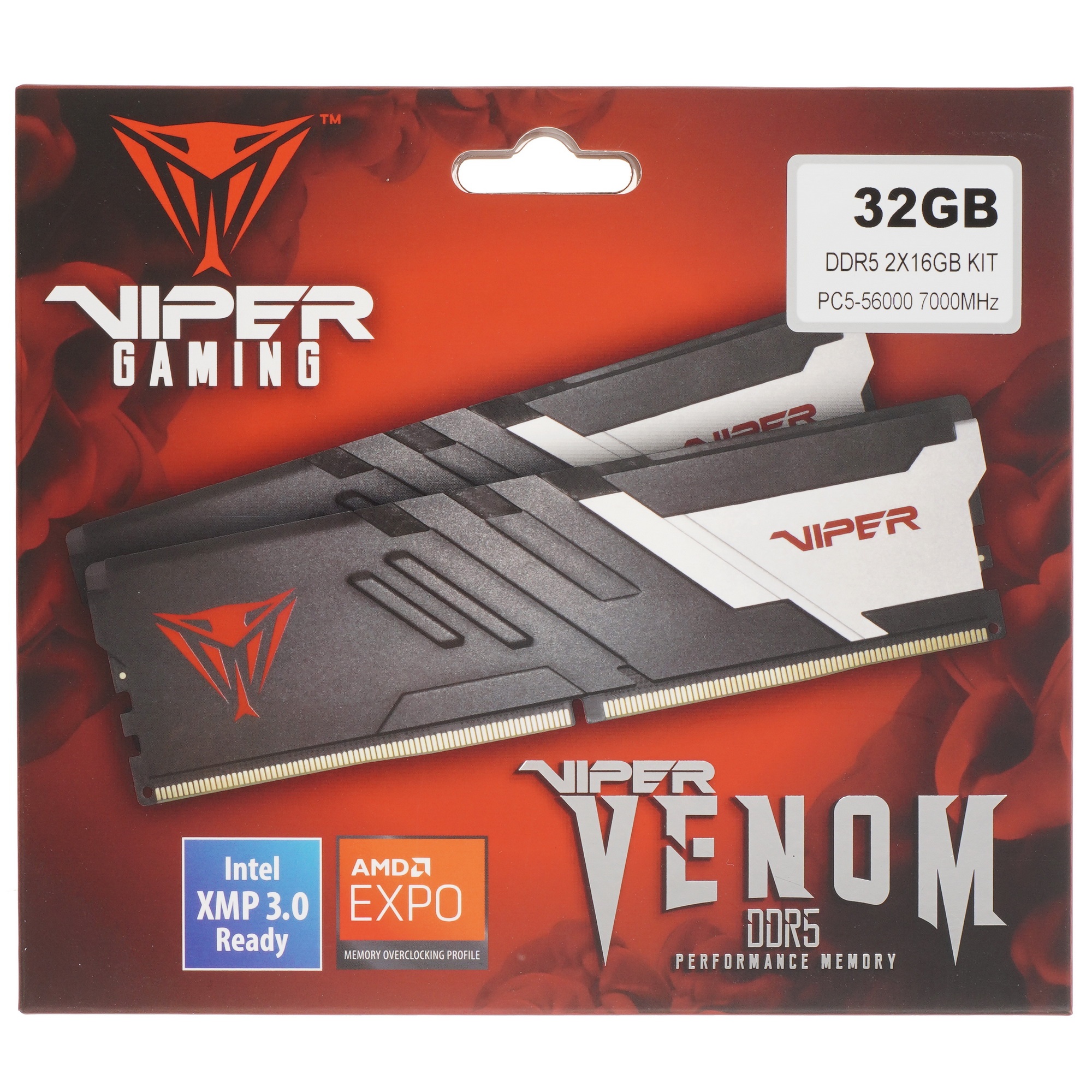 Оперативная память Patriot Viper Venom, DDR5, 32GB (2x16GB), 7000MHz, CL32, с радиатором, черный