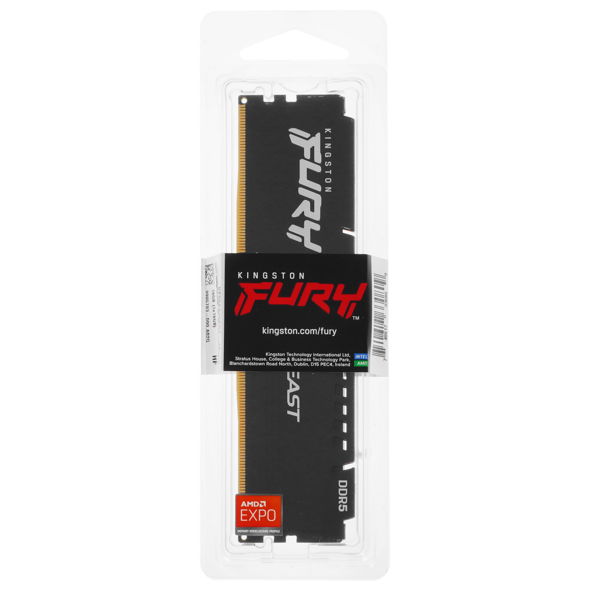 Оперативная память Kingston Fury Beast, DDR5, 16GB (1x16GB), 5600MHz, CL36, с радиатором, черный