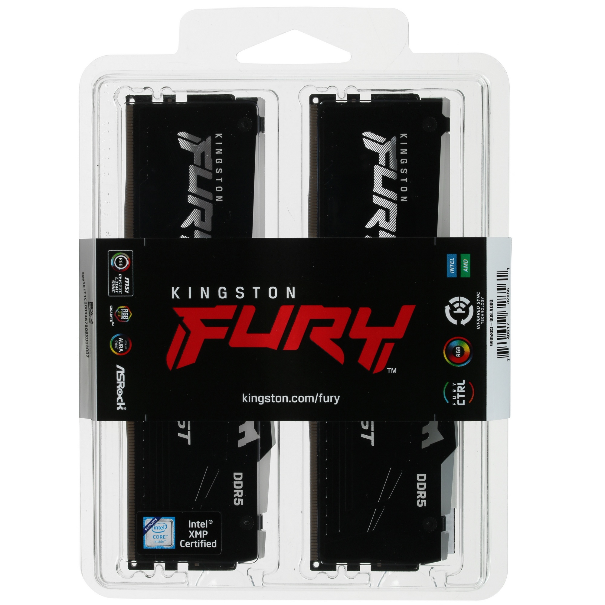 Оперативная память Kingston Fury Beast, DDR5, 32GB (2x16GB), 5200MHz, CL40, с радиаторами, RGB, черн