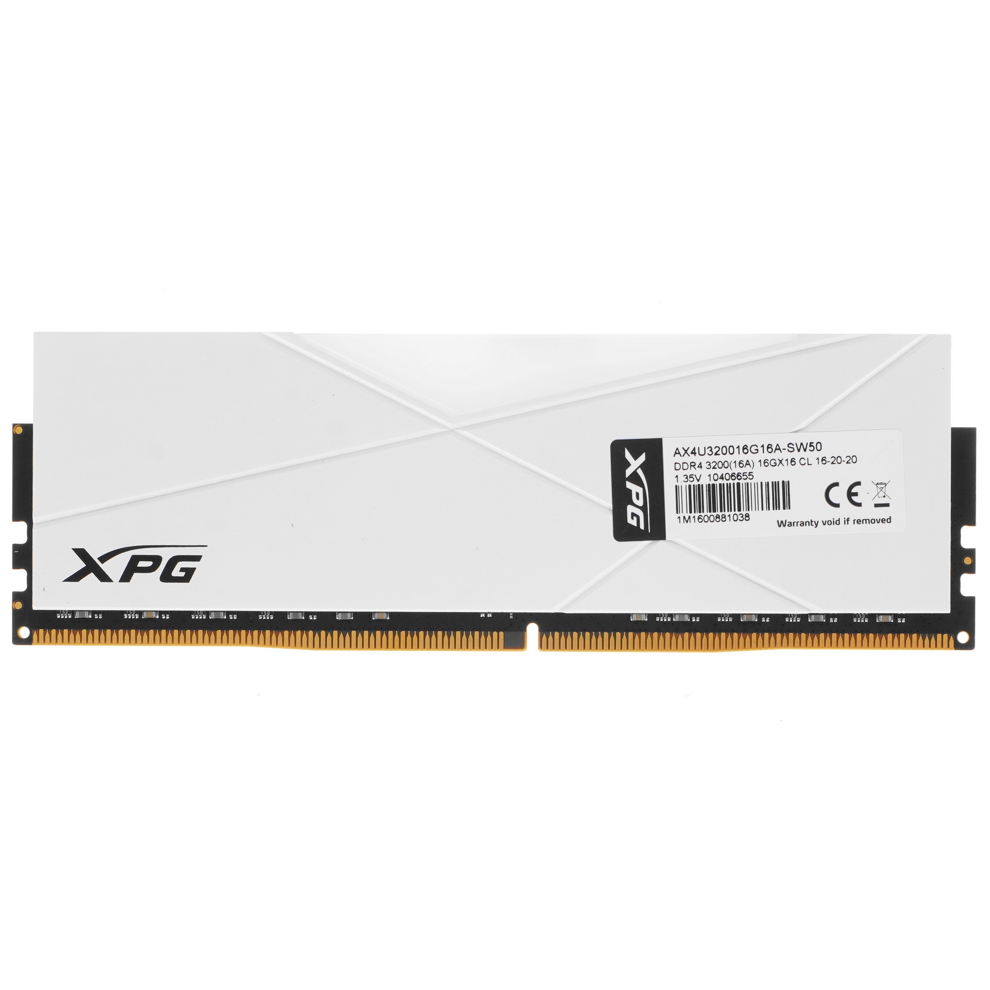Оперативная память XPG Spectrix D50 RGB, DDR4, 16GB (1x16GB), 3200MHz, CL16, с радиатором, RGB, белы