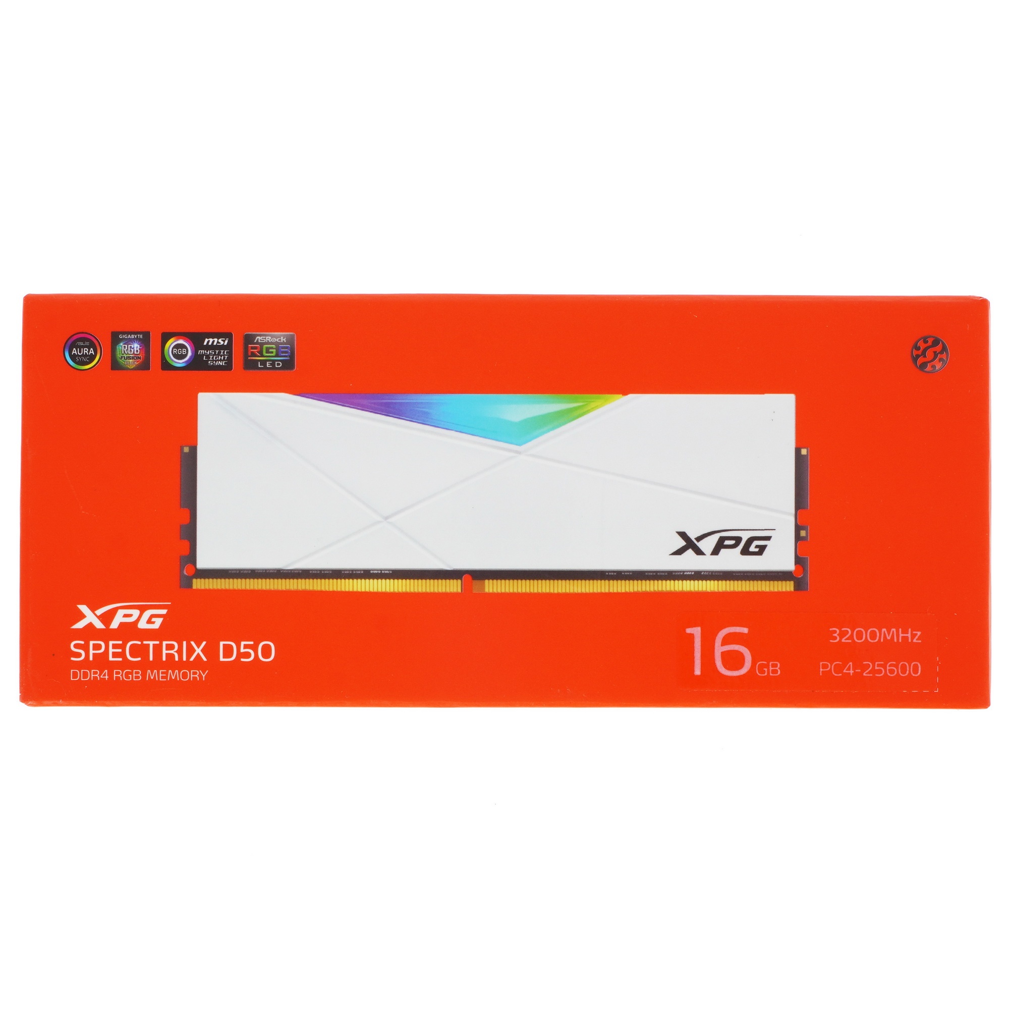 Оперативная память XPG Spectrix D50 RGB, DDR4, 16GB (1x16GB), 3200MHz, CL16, с радиатором, RGB, белы