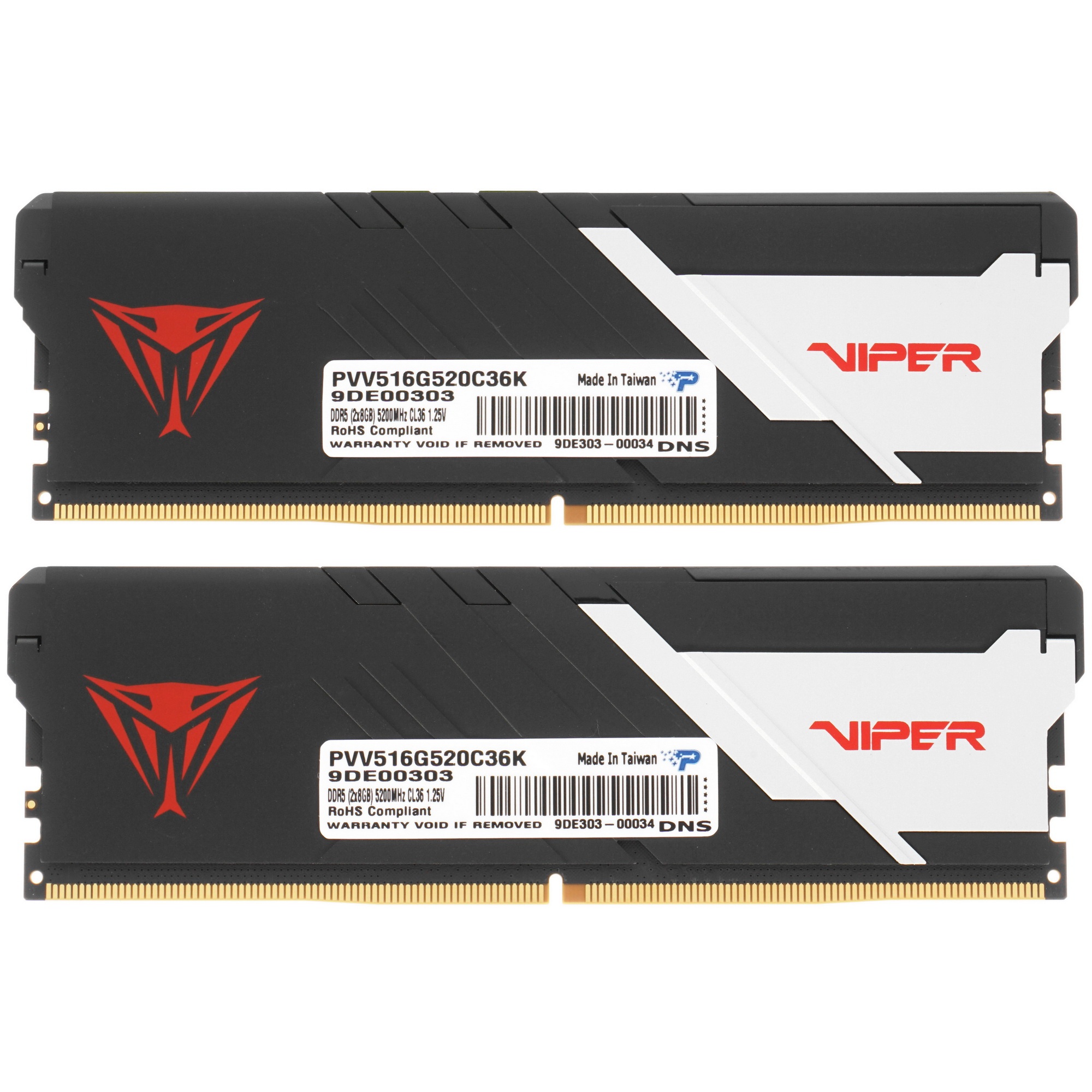Оперативная память Patriot Viper Venom, DDR5, 16GB (2x8GB), 5200MHz, CL36, с радиатором, черный