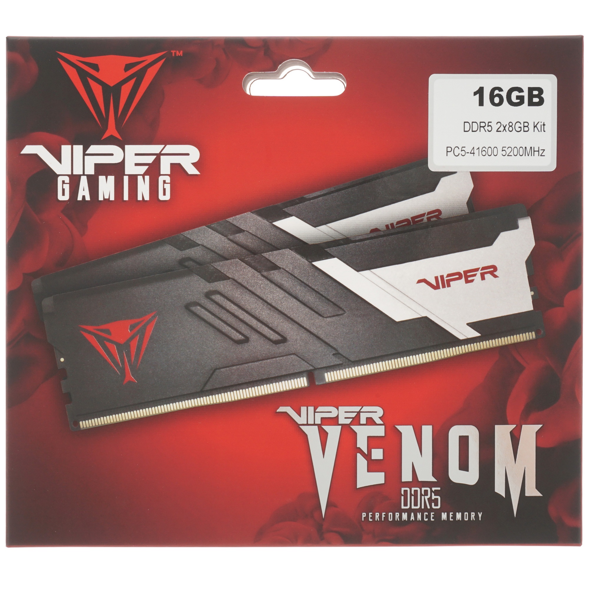 Оперативная память Patriot Viper Venom, DDR5, 16GB (2x8GB), 5200MHz, CL36, с радиатором, черный