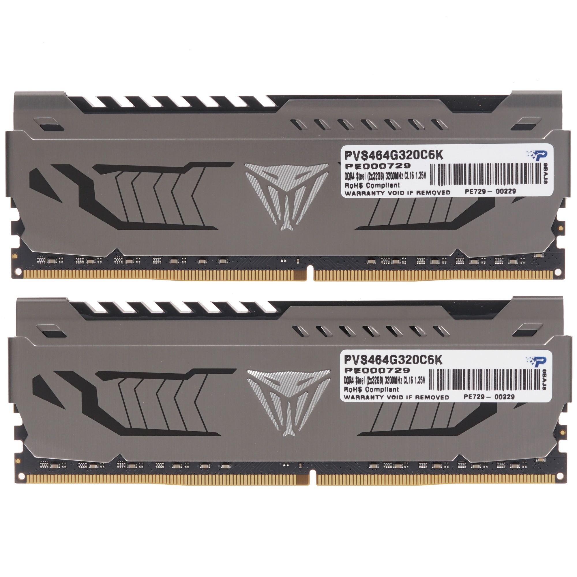 Оперативная память Patriot Viper Steel, DDR4, 64GB (2x32GB), 3200MHz, CL16, радиатор, черный