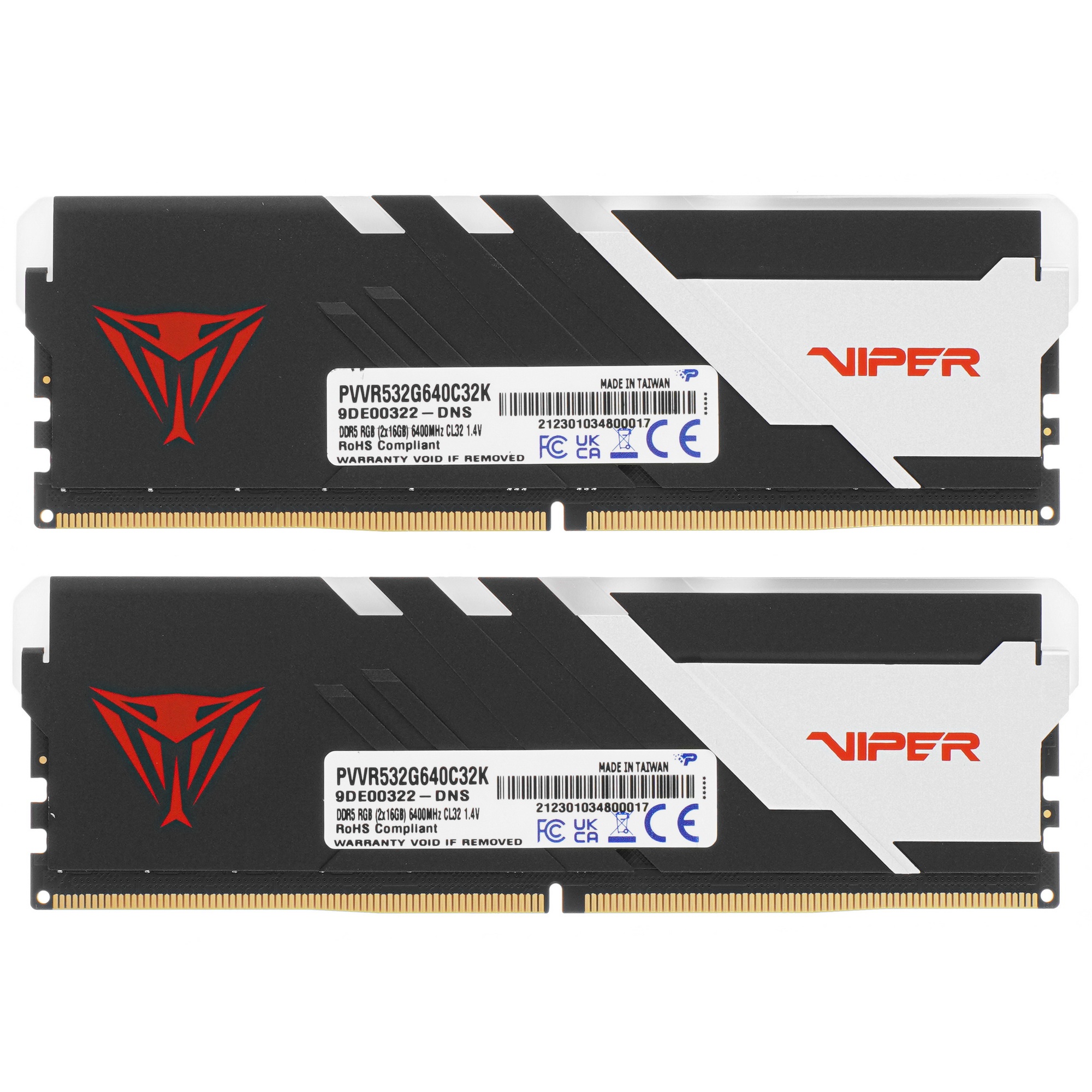 Оперативная память Patriot Viper Venom, DDR5, 32GB (2x16GB), 6400MHz, CL32, с радиаторами, RGB, черн