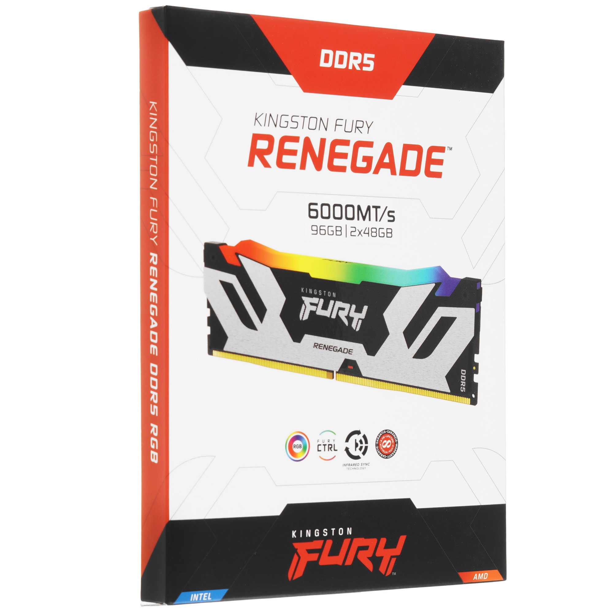 Оперативная память Kingston Fury Renegade, DDR5, 96GB (2x48GB), 6000MHz, CL32, с радиаторами, cеребр