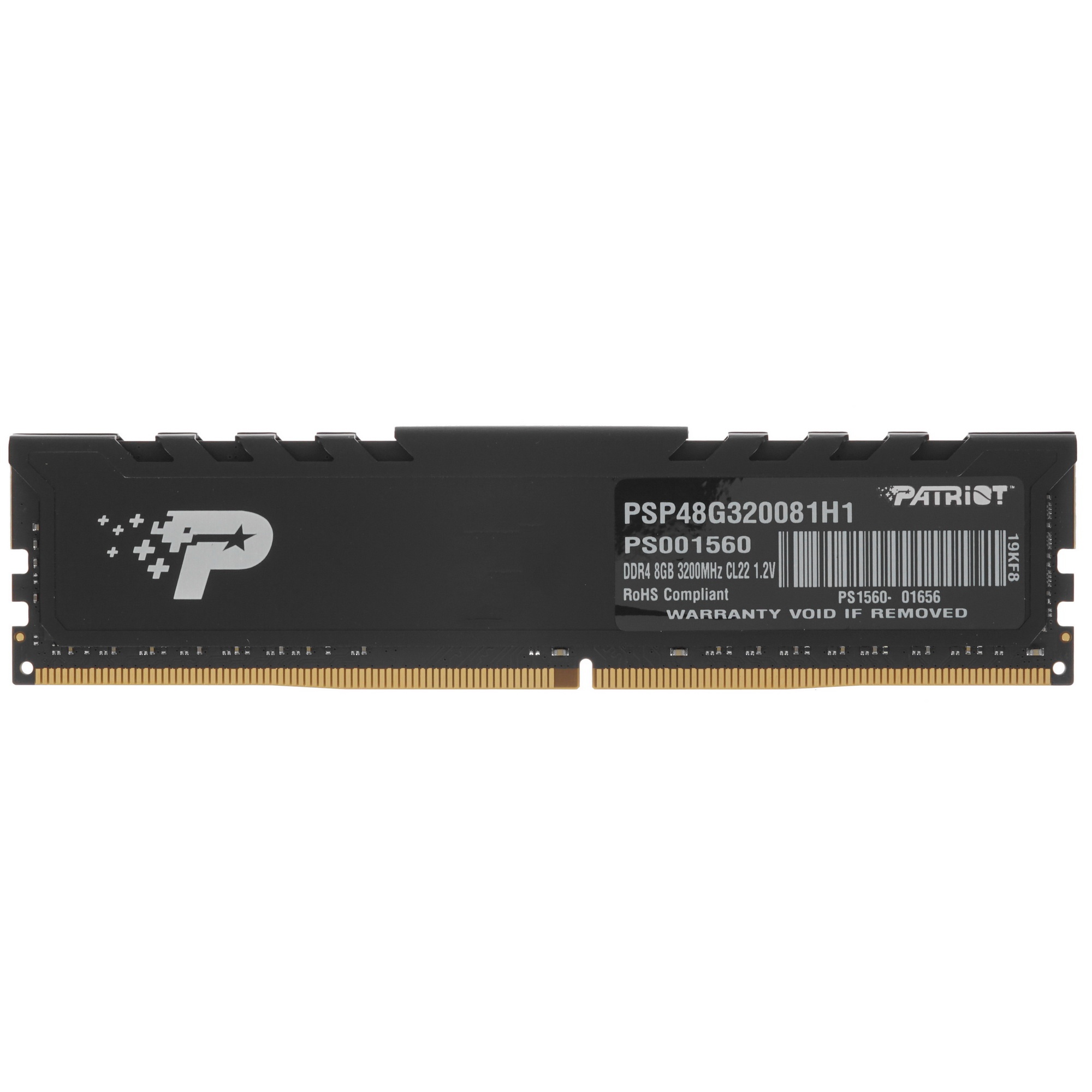 Оперативная память Patriot Signature, DDR4, 8GB (1x8 GB), 3200 MHz, CL22, DIMM, радиатор, черный