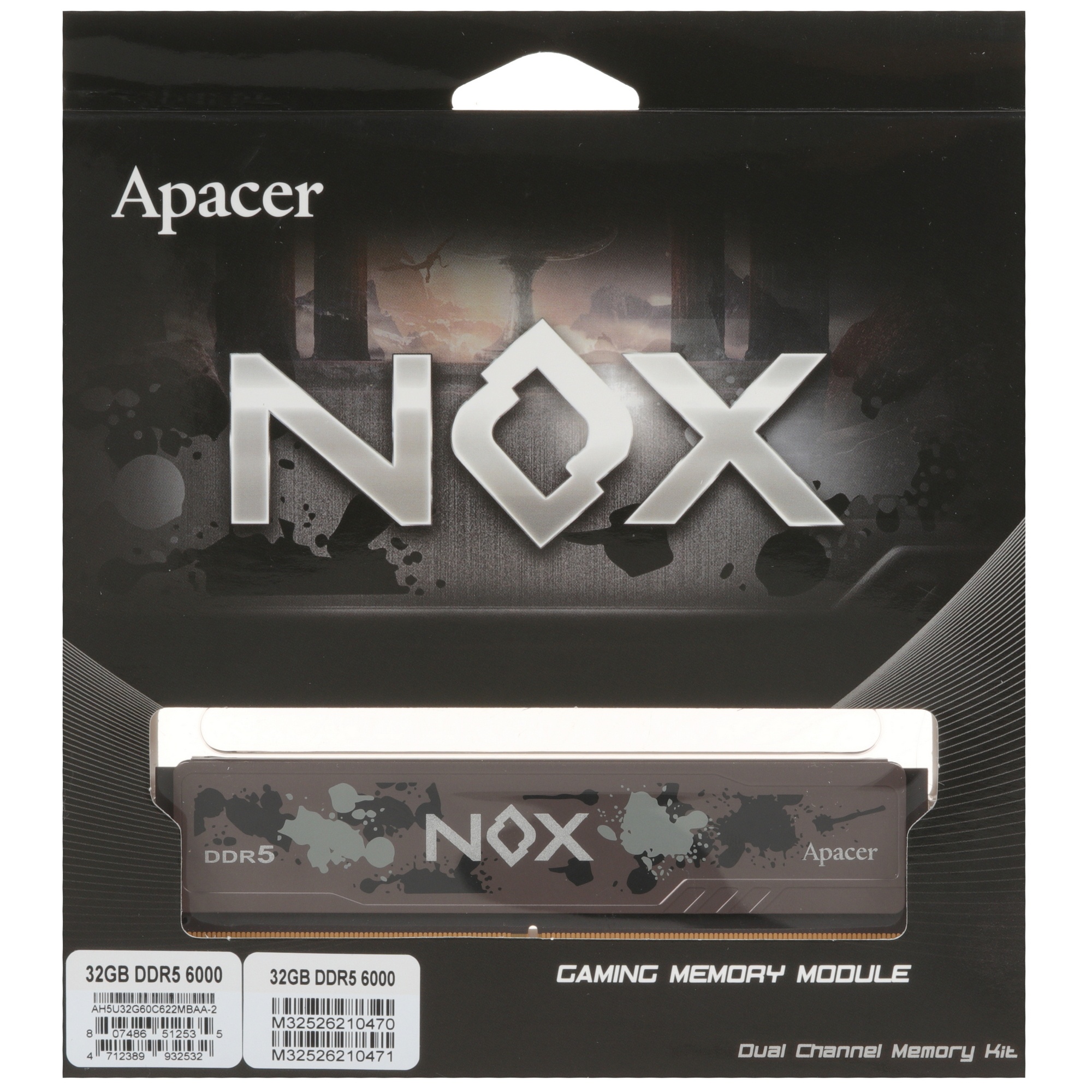Оперативная память Apacer Nox, DDR5, 32GB (2x16GB), 6000MHz, CL40, DIMM, радиатор, черный