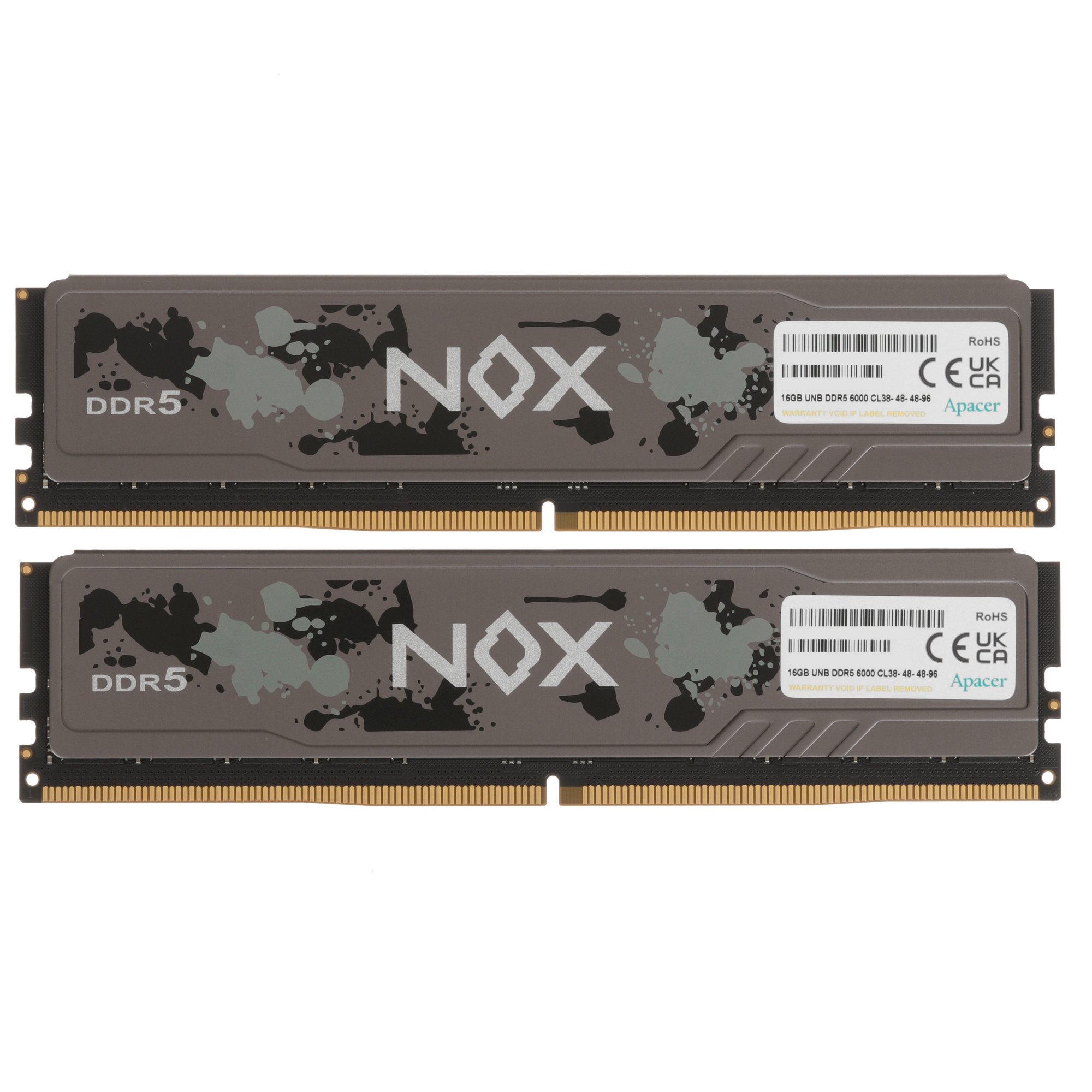 Оперативная память Apacer Nox, DDR5, 32GB (2x16GB), 6000MHz, CL40, DIMM, радиатор, черный