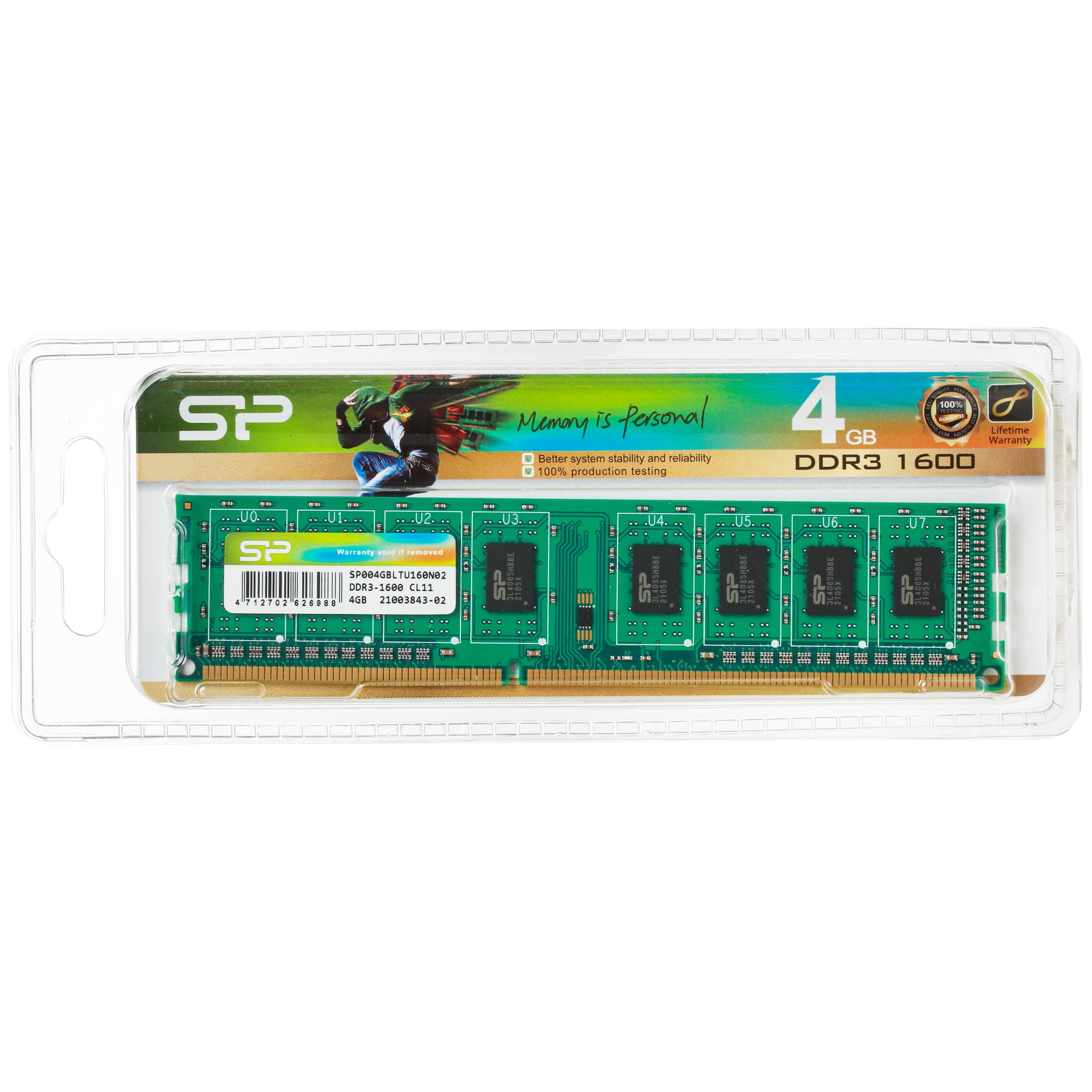Оперативная память Silicon Power 4Gb DDR3 1600MHz SP004GBLTU160N02 RTL PC3-12800 CL11 DIMM 240-pin 1