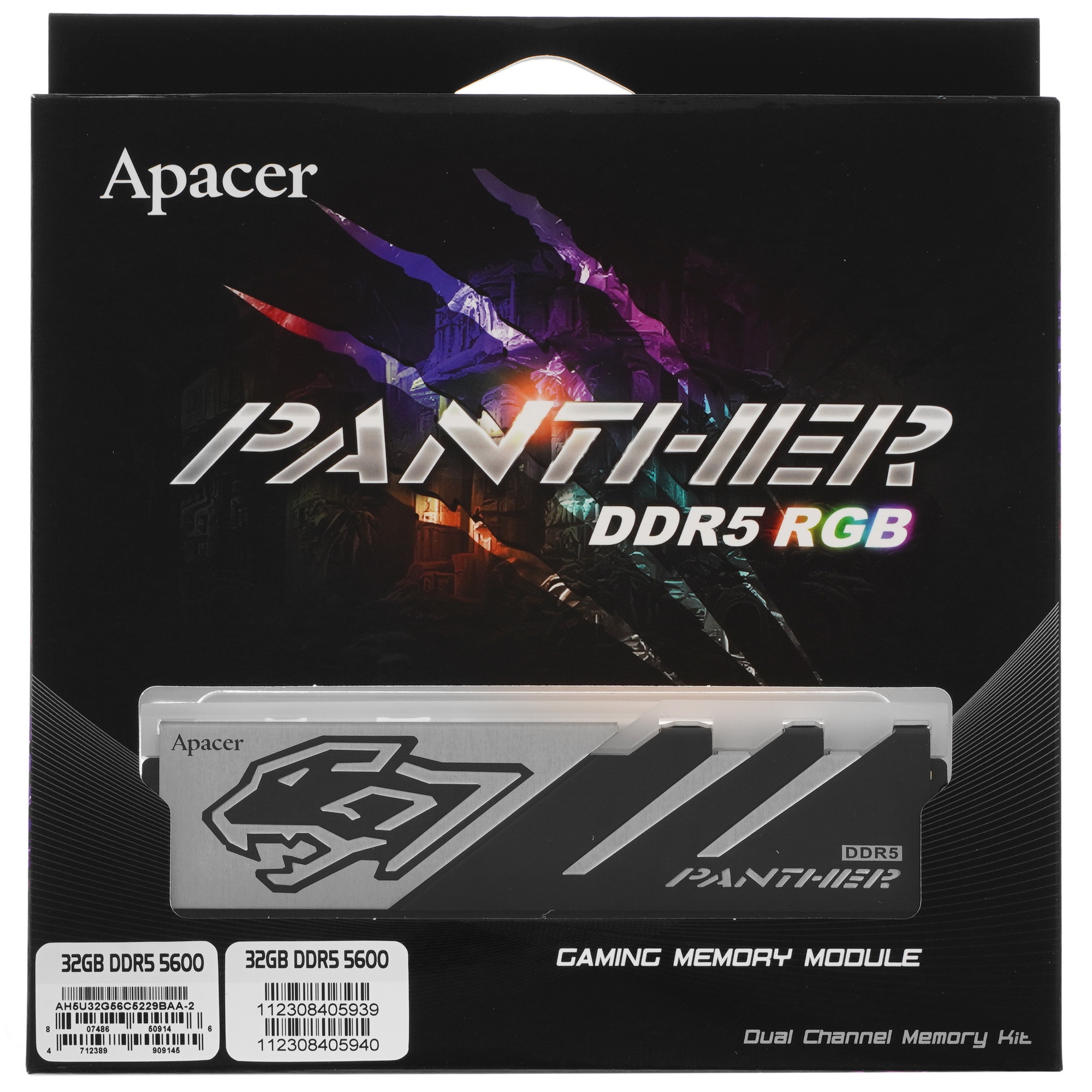 Оперативная память Apacer DDR5 32GB 5600MHz DIMM Panther RGB Gaming Memory CL40 1.25V Kit (2x16GB) (
