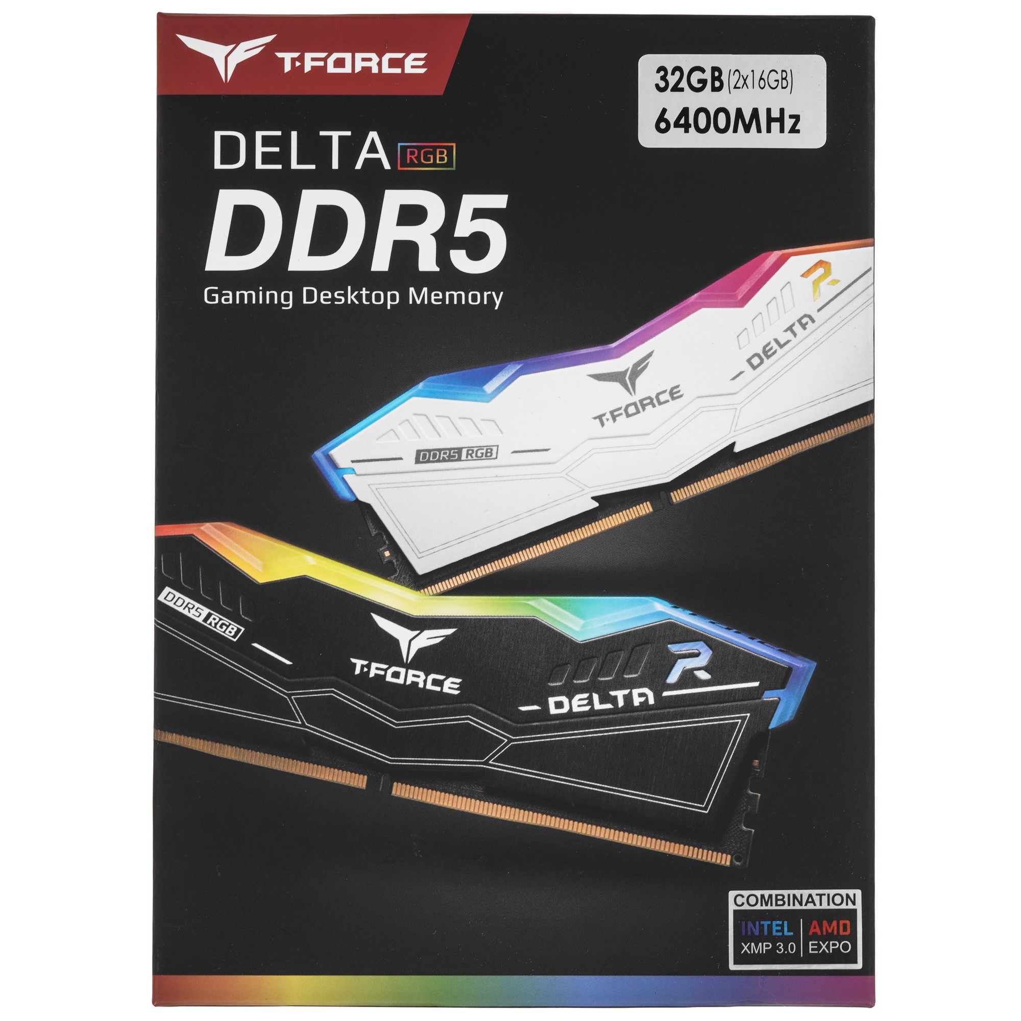 Модуль памяти DDR5 TEAMGROUP T-Force Delta RGB 32GB (2x16GB) 6400MHz CL32 (32-39-39-84) 1.35V / FF3D532G6400HC32ADC01 / Black