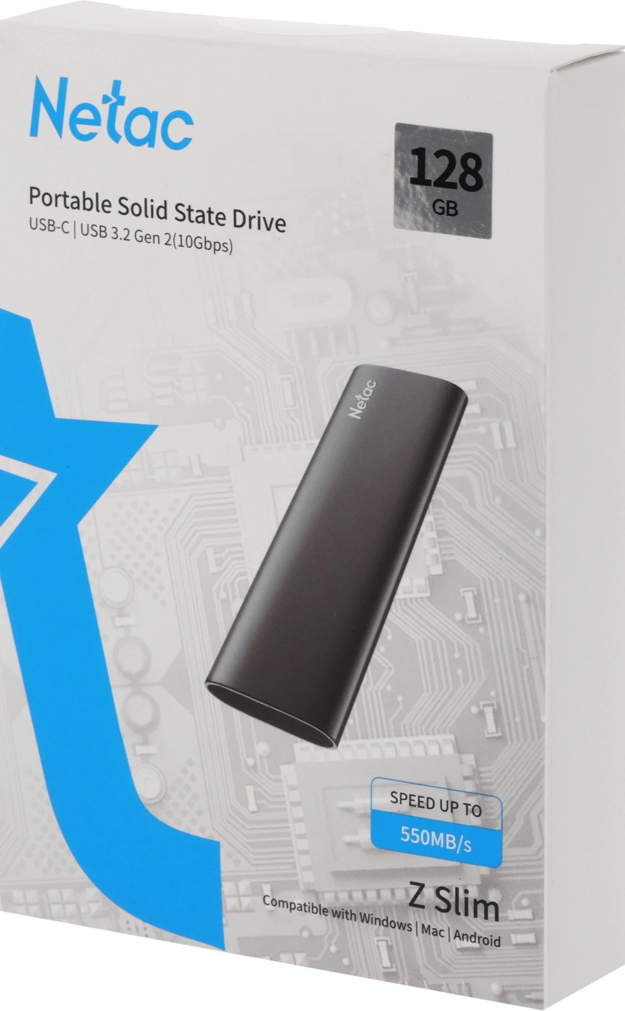 Внешний накопитель SSD Netac 128Gb Z SLIM  (USB3.2, up to 520/480MBs, 100х29.5х