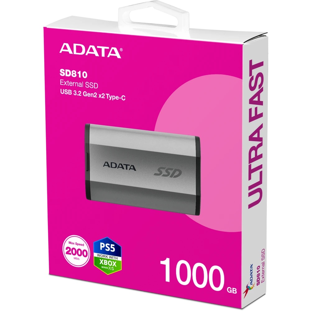 Внешний накопитель SSD ADATA 1Tb SD810 USB Type-C (2000/2000 Mb/s) metal case grey (SD810-1000G-CSG)