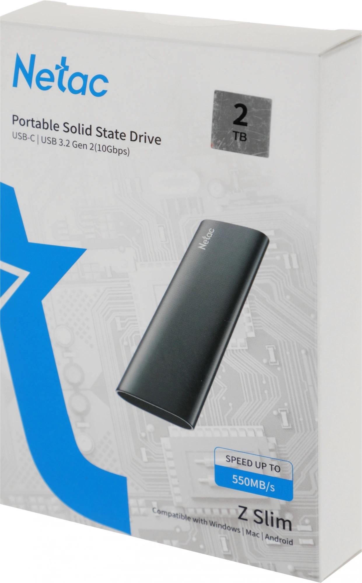 Накопитель SSD External Netac 2.0Tb Z SLIM  (USB3.2, up to 520/480MBs, 100х29.5
