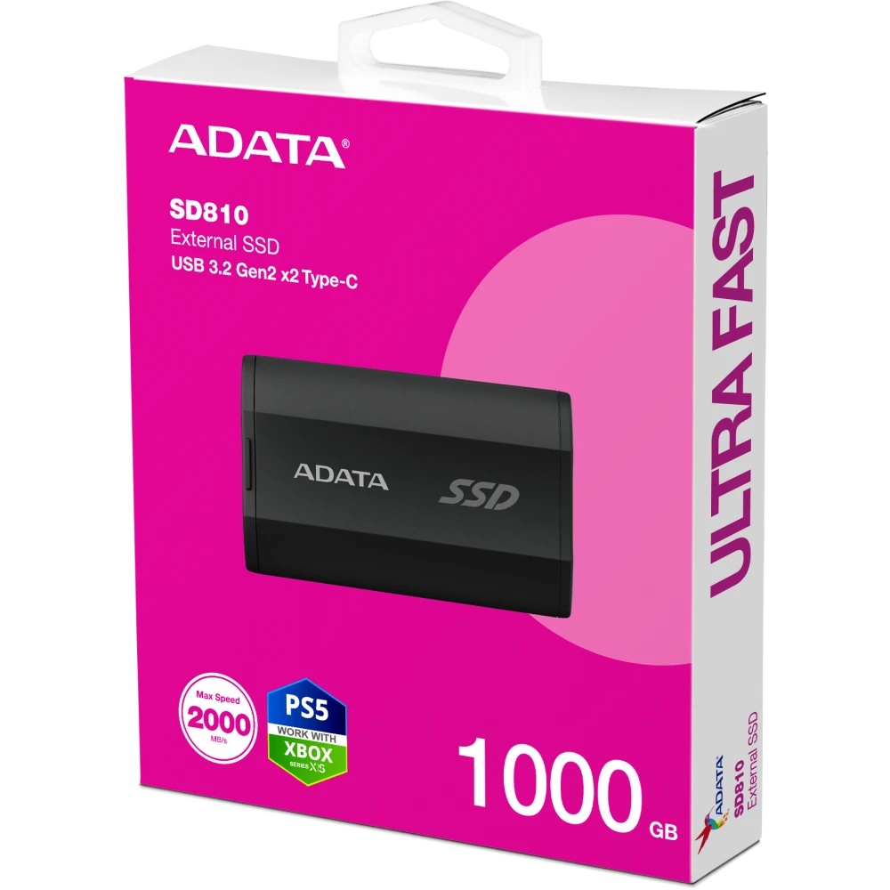 Внешний накопитель SSD ADATA 1Tb SD810 USB Type-C (2000/2000 Mb/s) metal case black (SD810-1000G-CBK