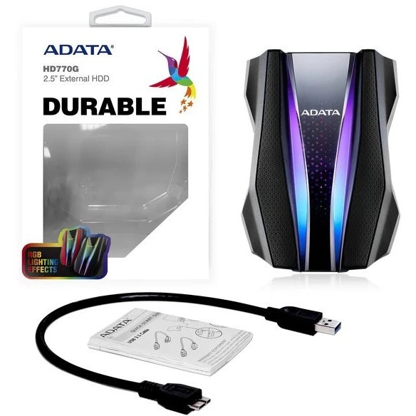 Внешний жесткий диск 2.5"; 1TB ADATA HD770G [AHD770G-1TU32G1-CBK] USB 3.2 Gen 1, RGB, Military-grade