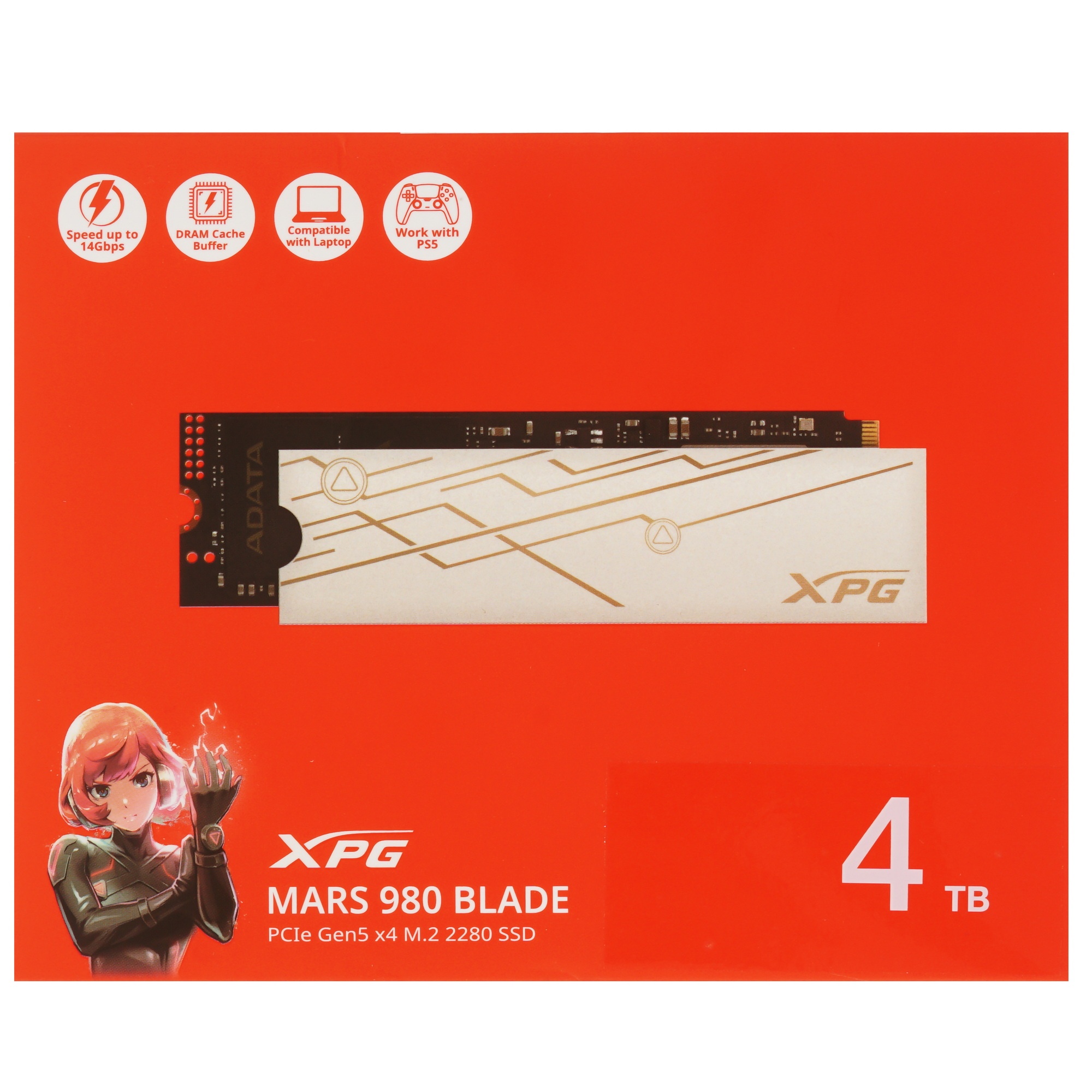 Твердотельный диск 4TB A-DATA XPG MARS 980 BLADE, M.2 2280, PCI-E 5x4, [R/W -14000/13000 MB/s] 3D-NA