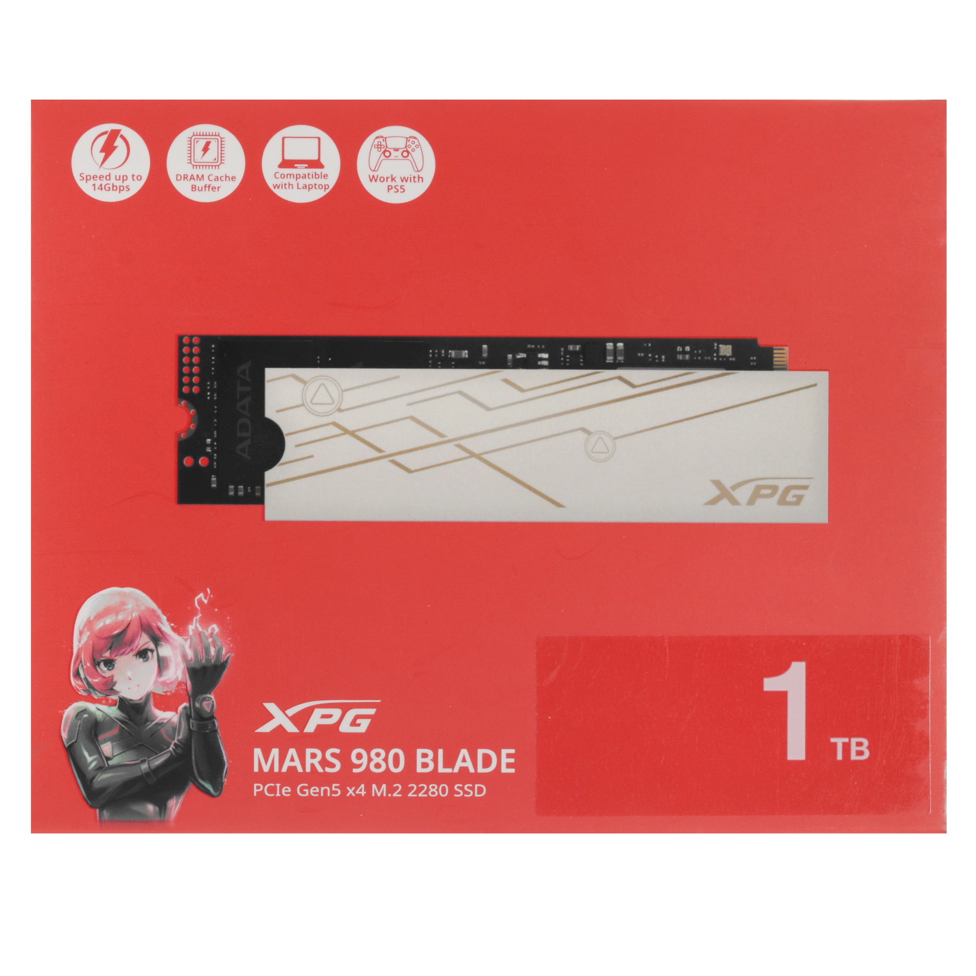Твердотельный диск 1TB A-DATA XPG MARS 980 BLADE, M.2 2280, PCI-E 5x4, [R/W -14000/10000 MB/s] 3D-NA